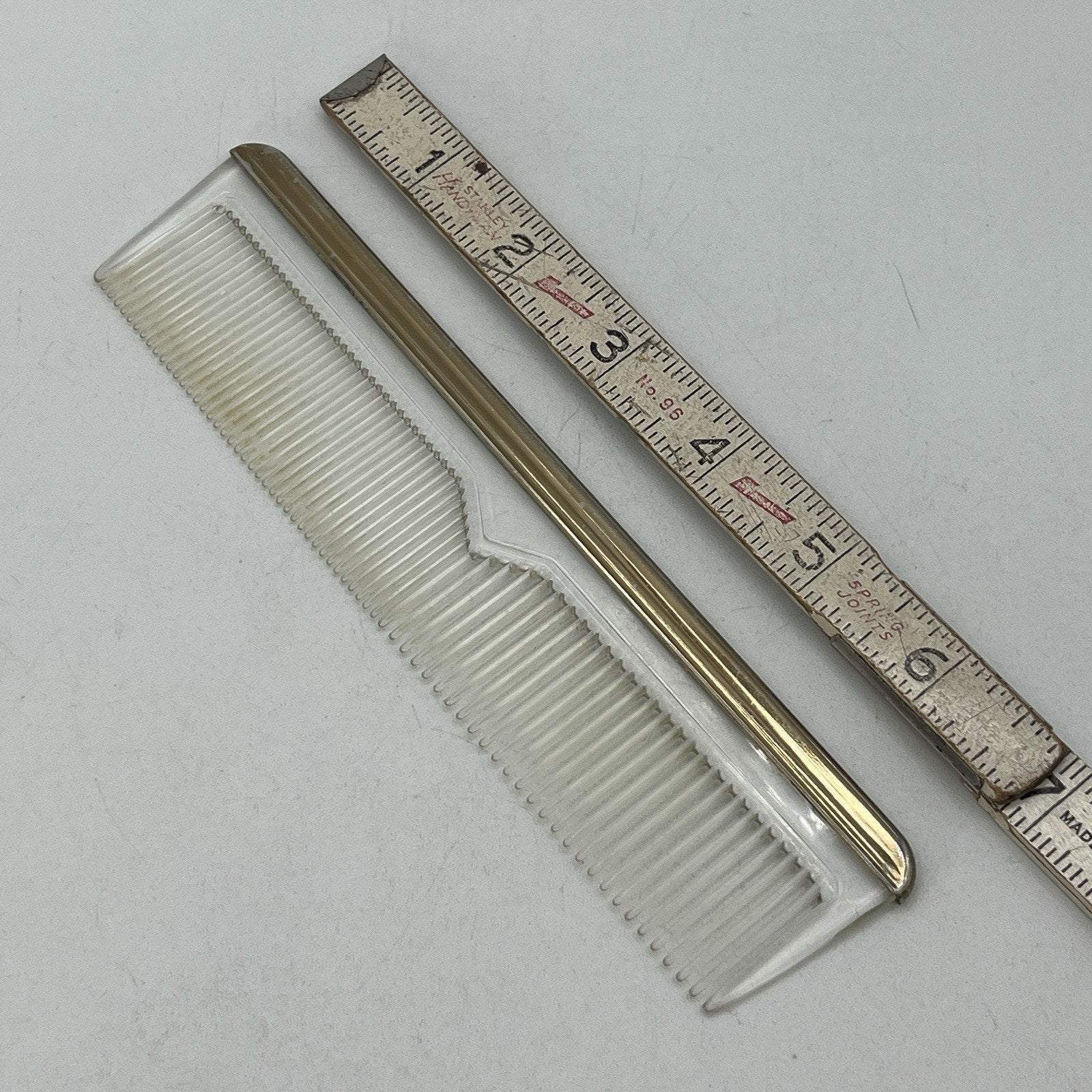 Vintage Clear Lucite Hair Comb Metal Edge 7" Gold Tone Salon