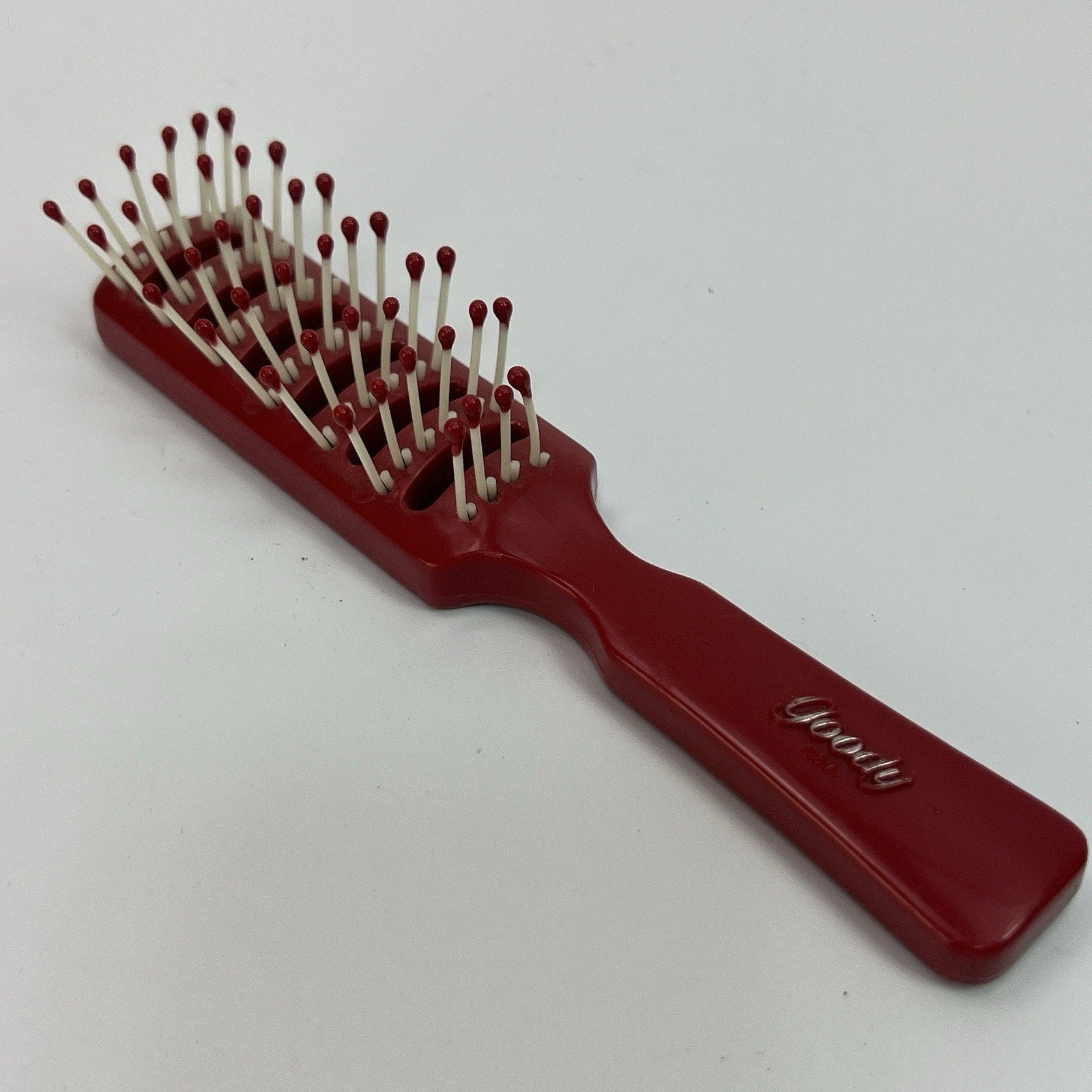 Vintage Goody Hair Styling Vented Brush Ball Tip Red Plastic USA 6" Travel