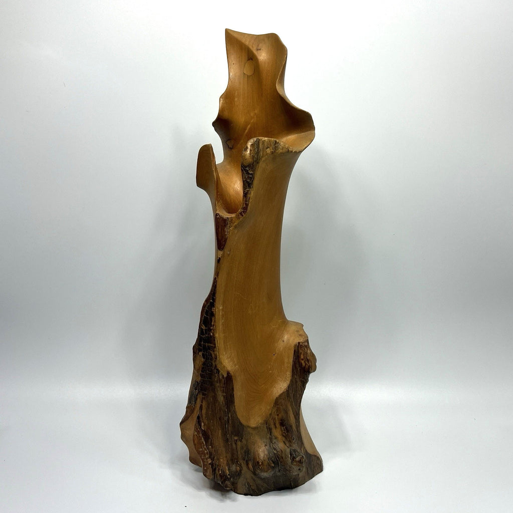 Large 1970s Hand Carved Burl Wood Live Edge Vase 18" Abstract Modern RARE
