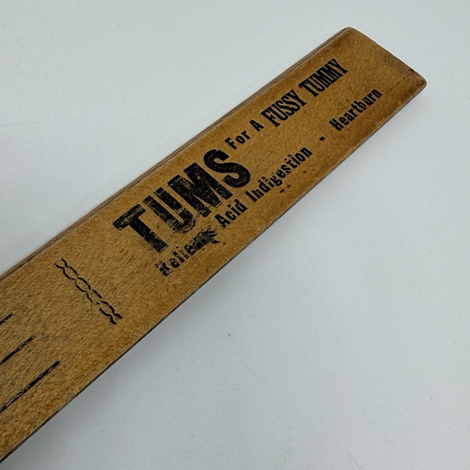 Vtg Tums Fussy Tummy Pharma Ad Medical School Student Ruler 12" Wood Laxative