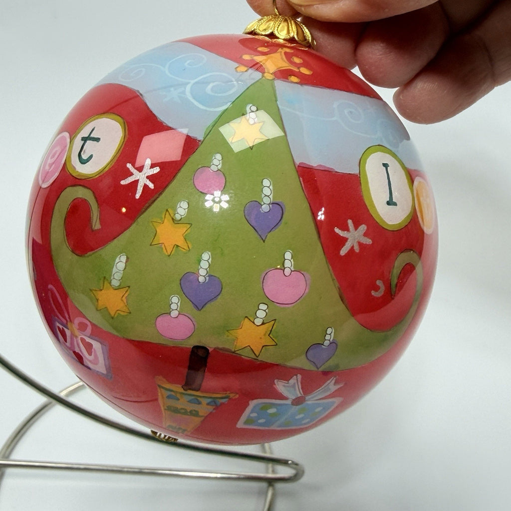 Pier 1 Li Bien Glass Ornament 2008 Let it Snow Christmas Tree Red 3.5" Box