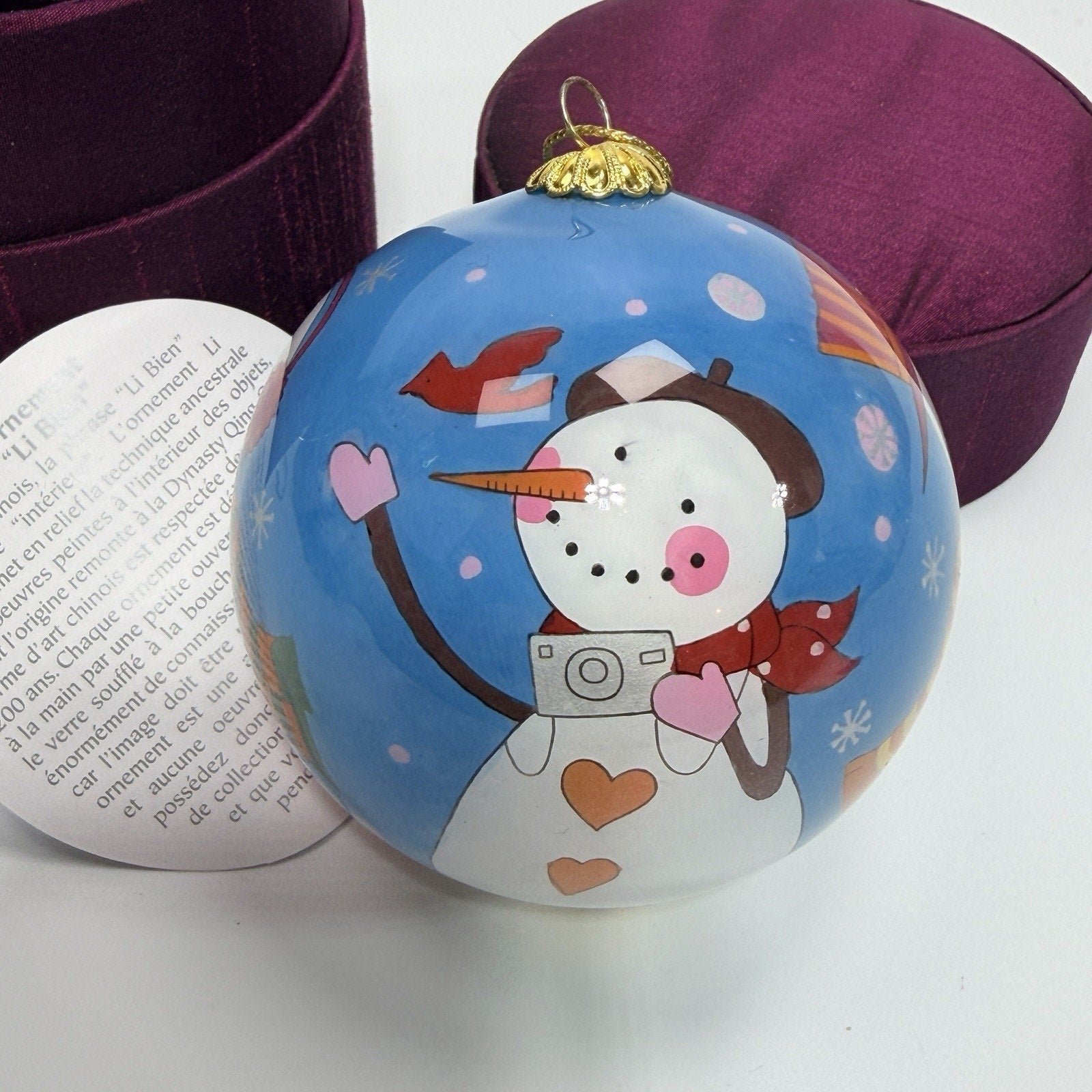 Pier 1 Li Bien Glass Christmas Ornament 2007 Snowman Family Tree Decorating 3"