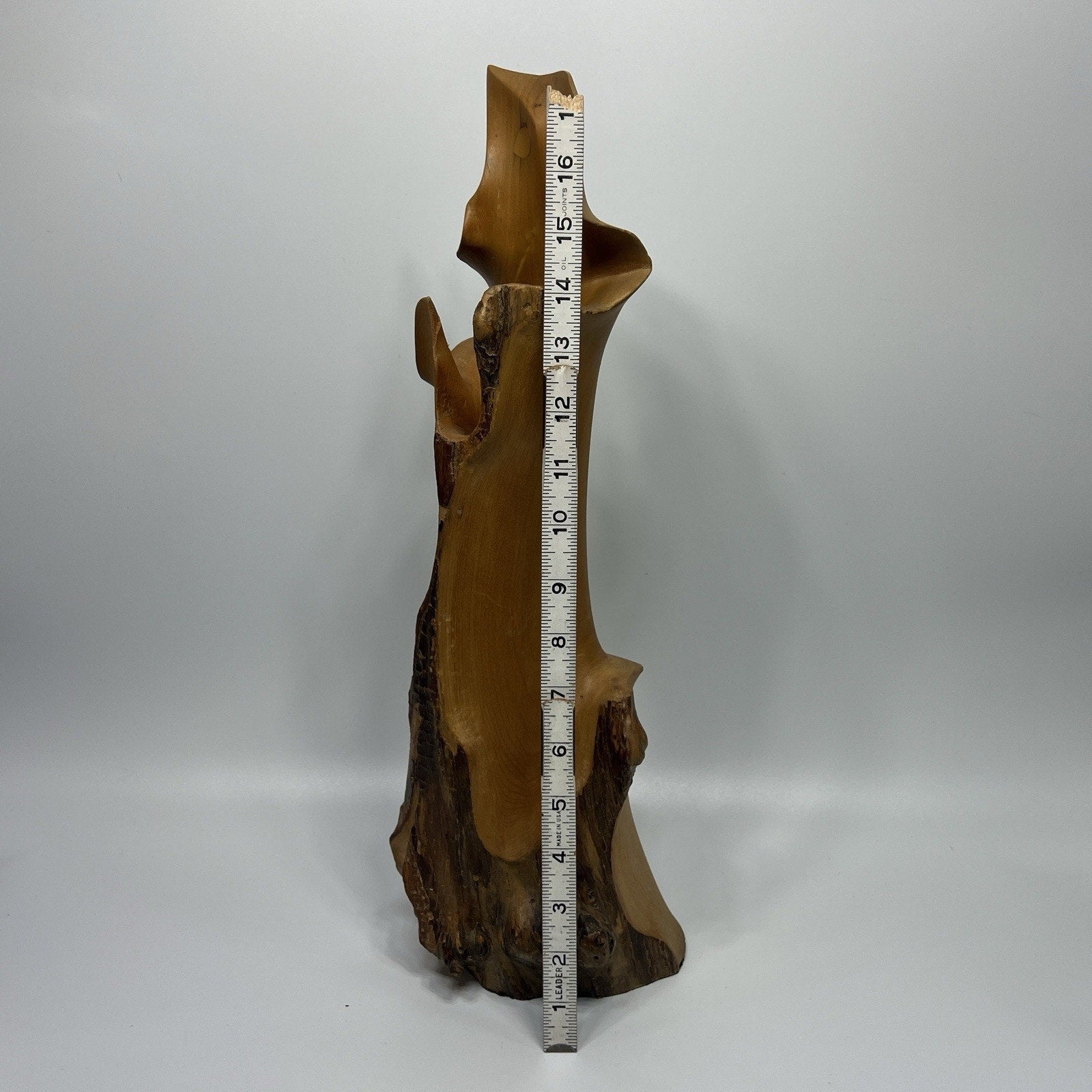 Large 1970s Hand Carved Burl Wood Live Edge Vase 18" Abstract Modern RARE
