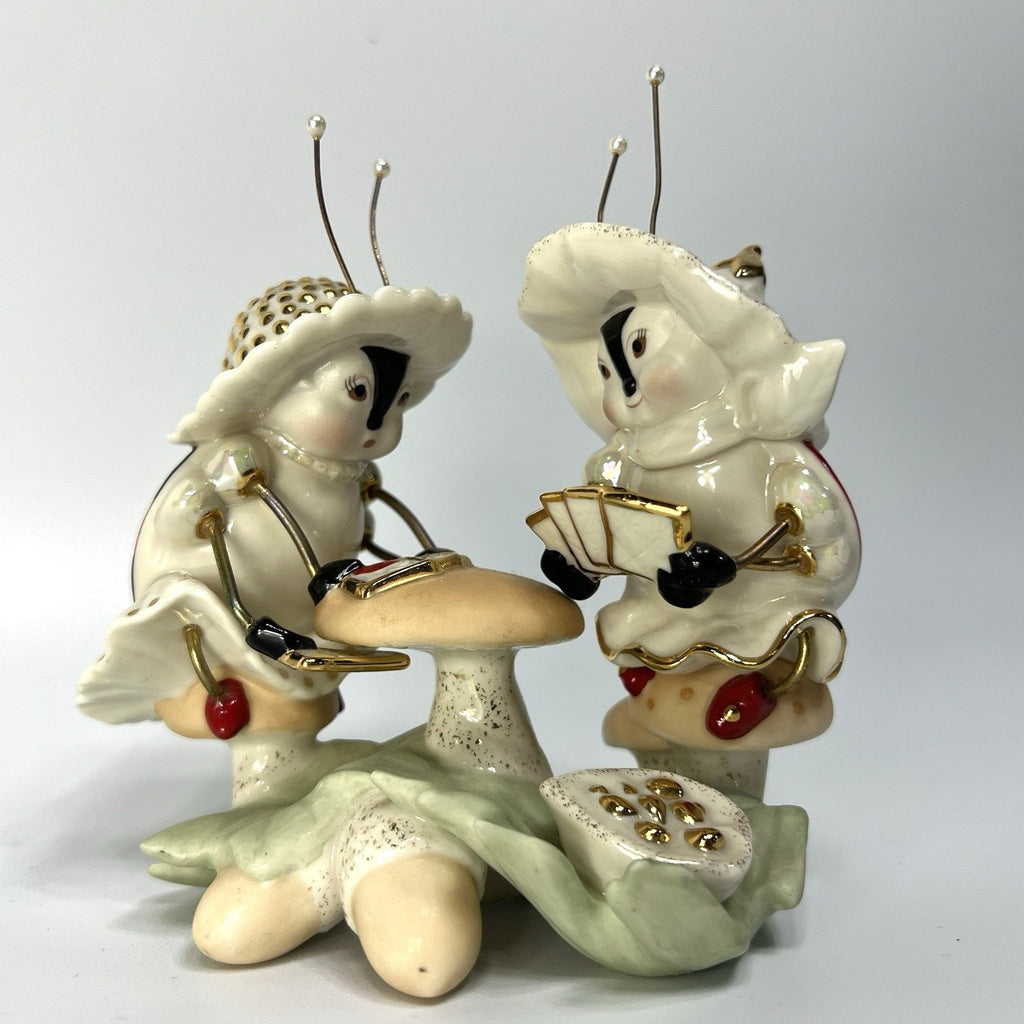 Lenox Treasures Lucky Ladybugs Playing Cards Garden Figurine Mushroom 5"