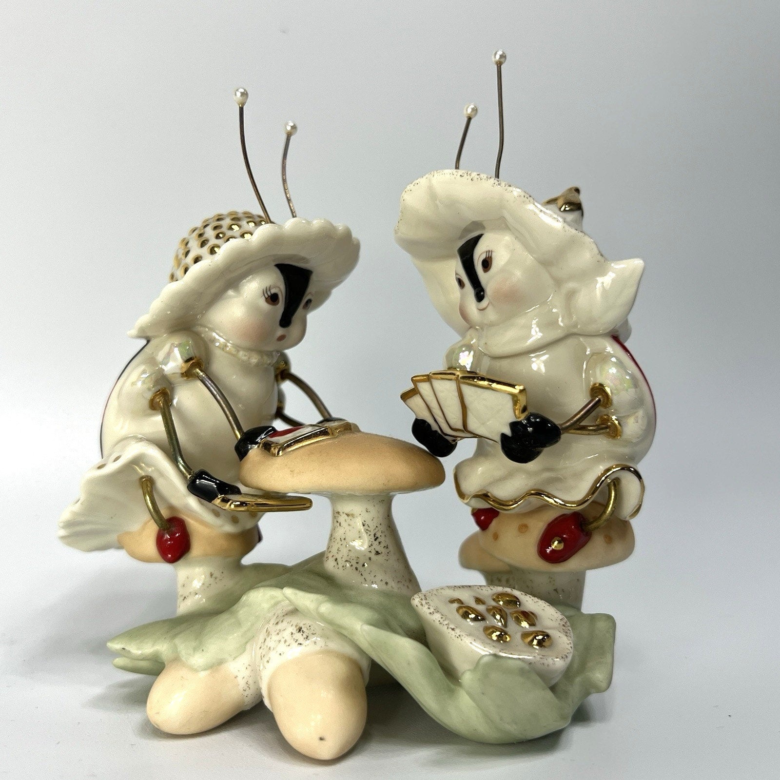 Lenox Treasures Lucky Ladybugs Playing Cards Garden Figurine Mushroom 5"