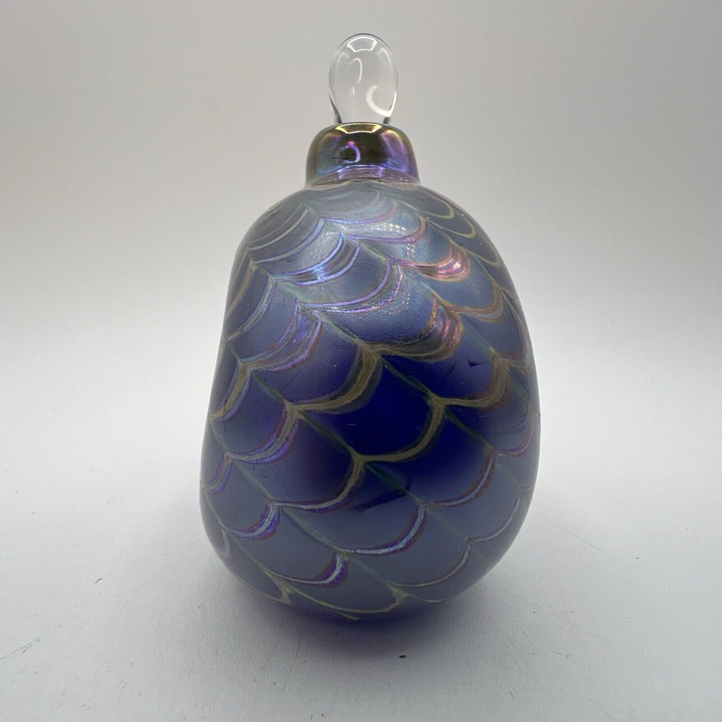 Blown Art Glass IRIDESCENT Perfume Bottle Purple Gold SIGNED 86 Fellerman 4"