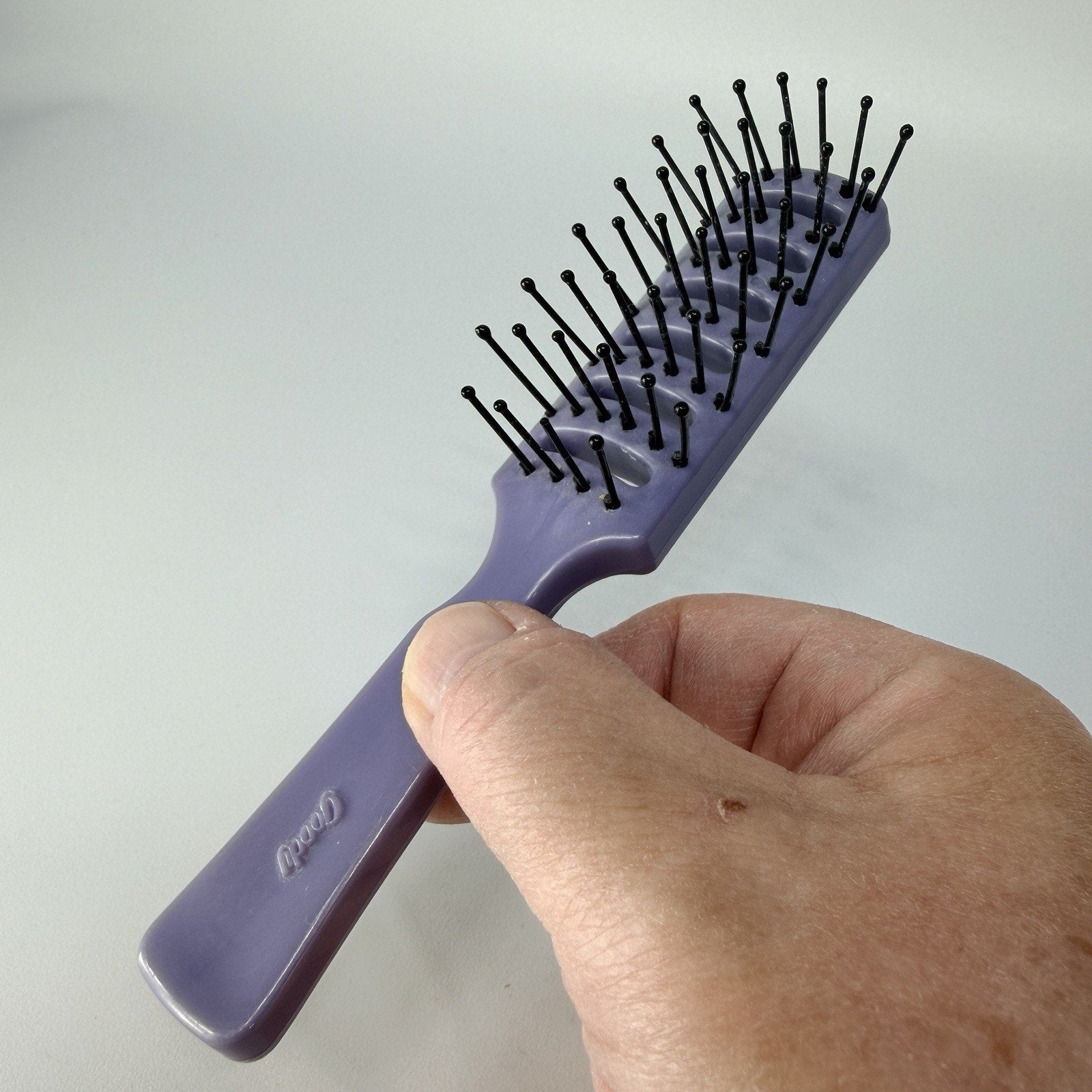 Vintage 1980s GOODY Vented Hair Brush Pocket Travel Purple Ball Tip USA 6” USA