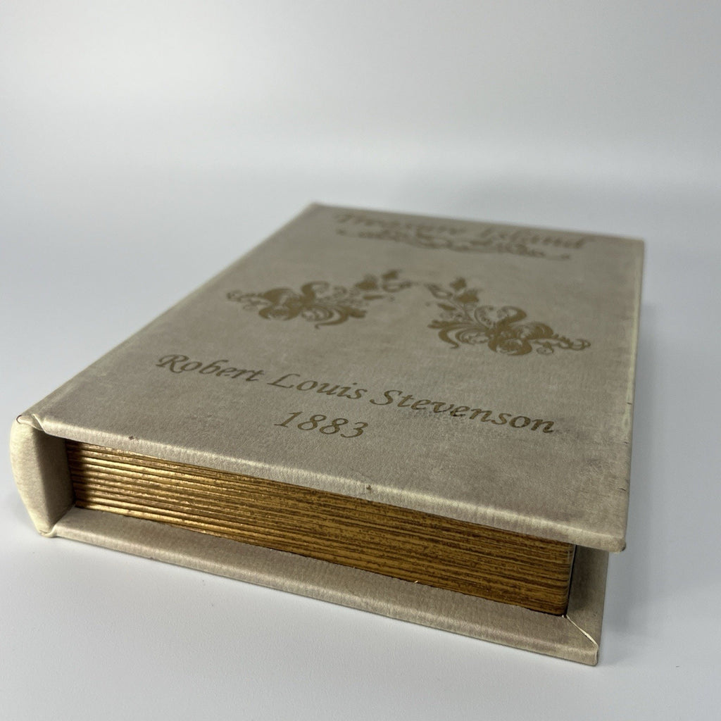 Faux Fake Book Storage Stash Box Library Safe Treasure Island Lined Gray Gold 8"