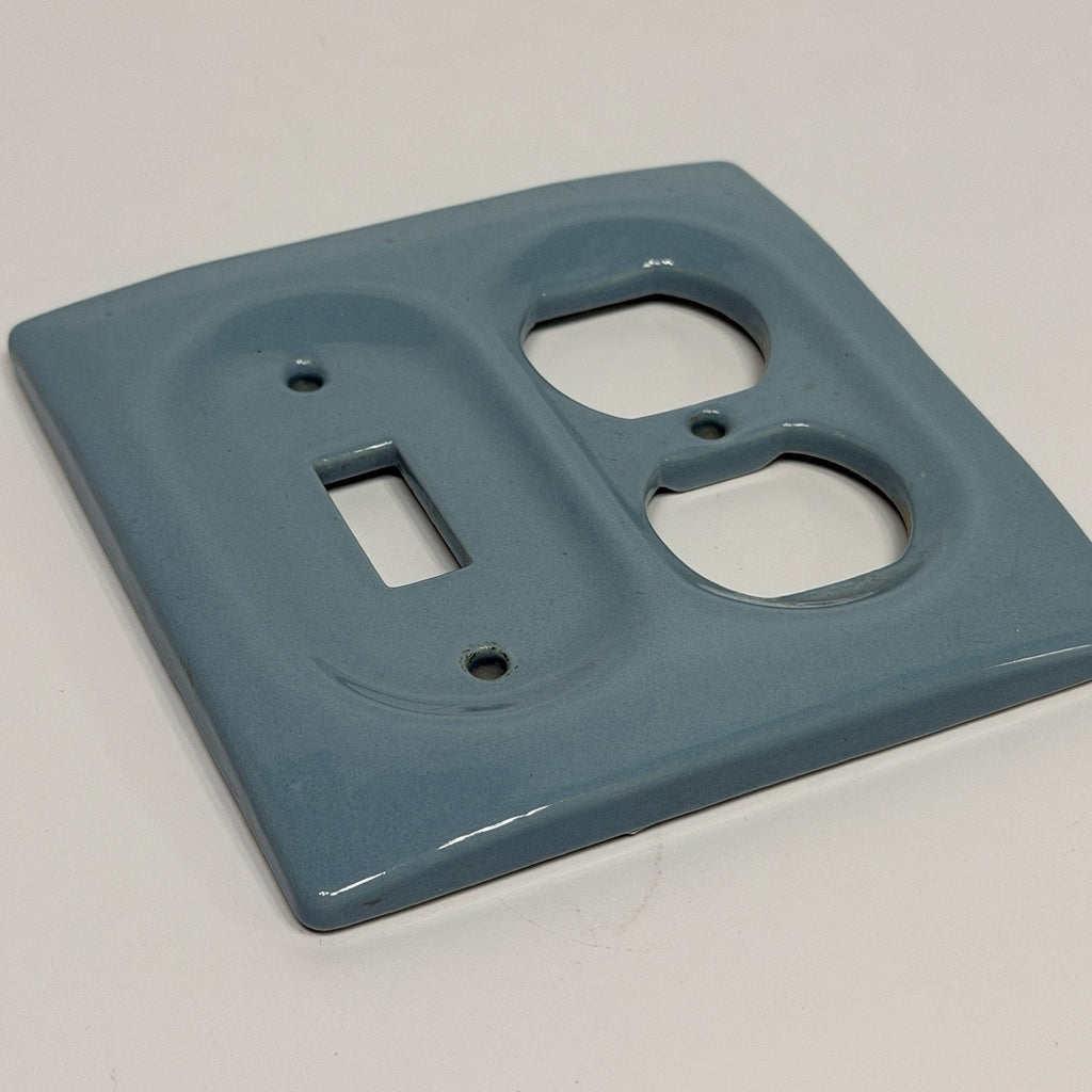Vintage BLUE Porcelain Ceramic Combo Outlet Light Switch Plate Bathroom MCM