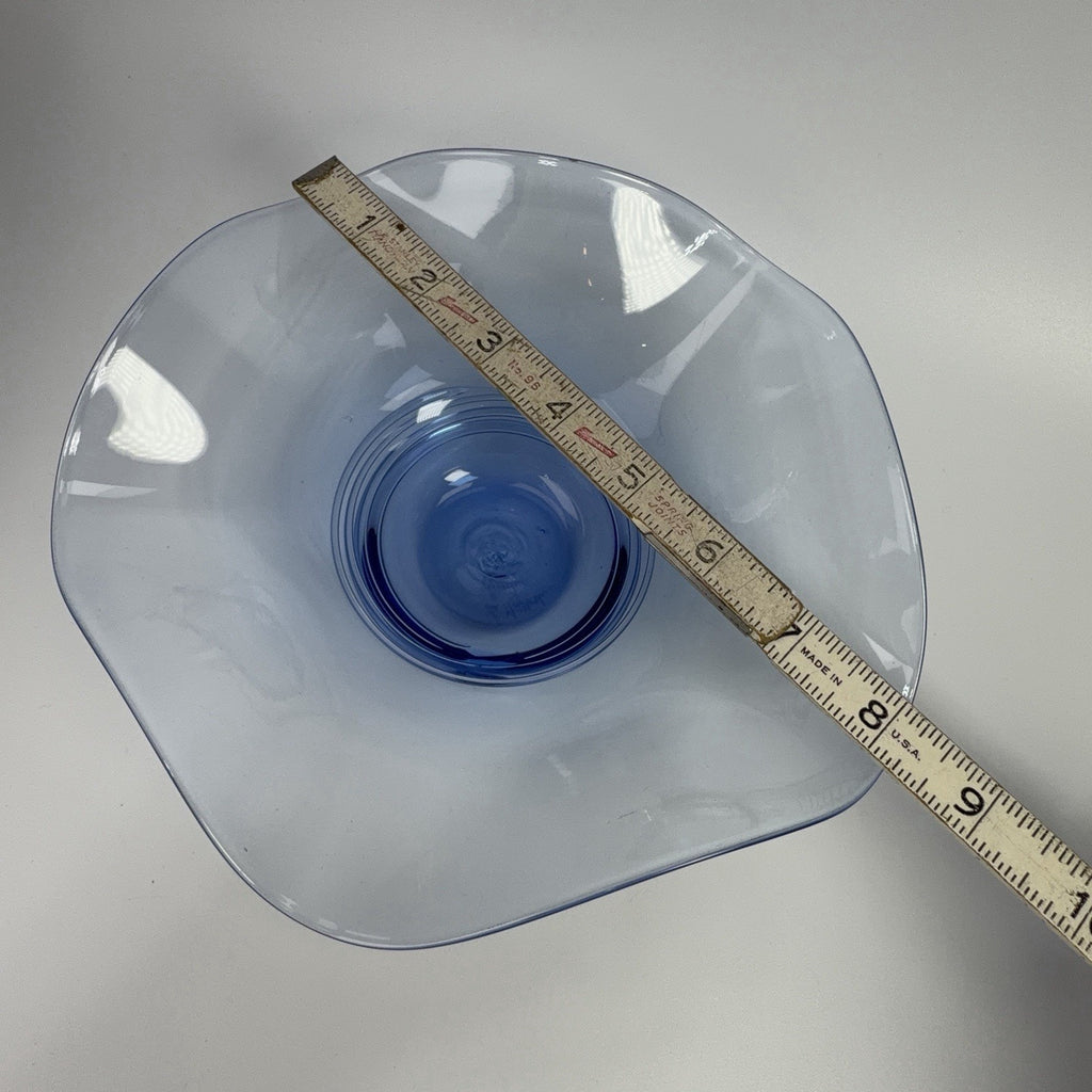 La Mailloche Quebec Studio Art Glass Light Blue Bowl Fluted Swirl SIGNED 7"