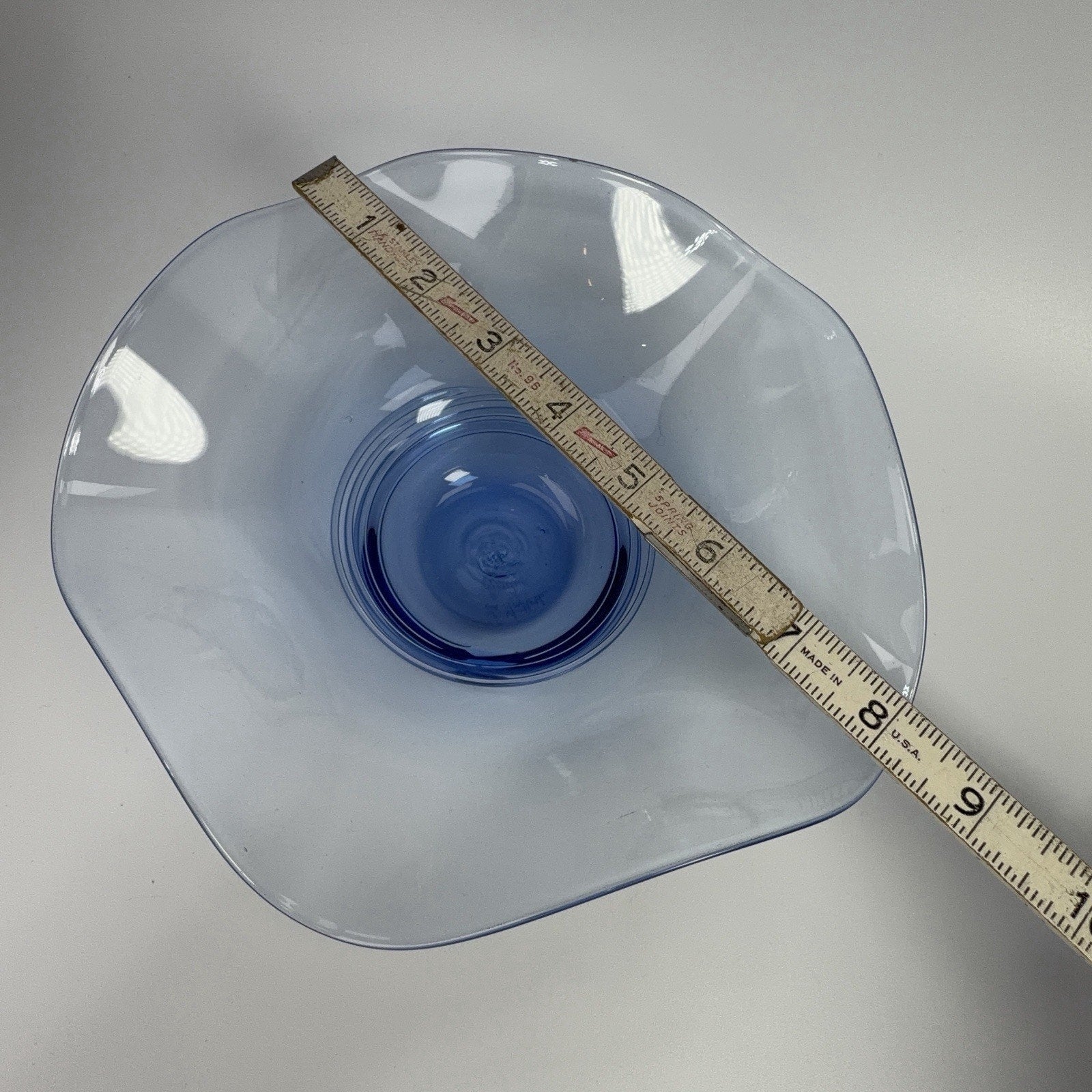 La Mailloche Quebec Studio Art Glass Light Blue Bowl Fluted Swirl SIGNED 7"