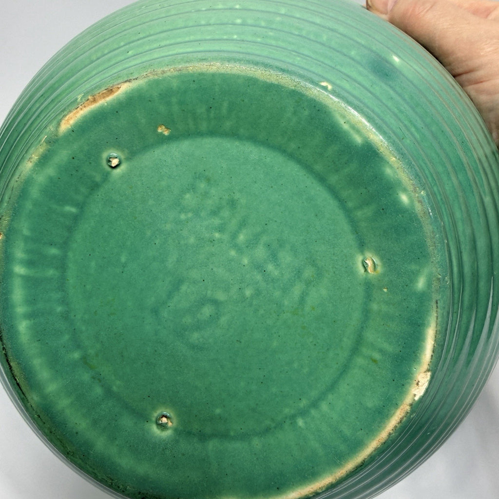 Vintage Bauer Ringware Mixing Bowl Turquoise Green Glaze #12 USA Stoneware 9.25"