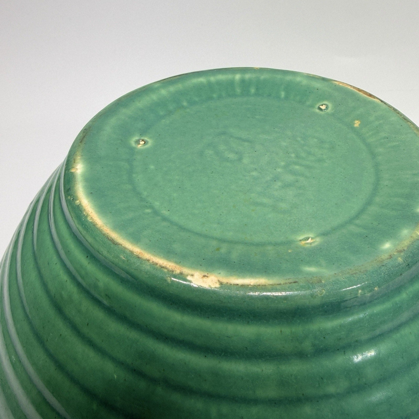 Vintage Bauer Ringware Mixing Bowl Turquoise Green Glaze #12 USA Stoneware 9.25"