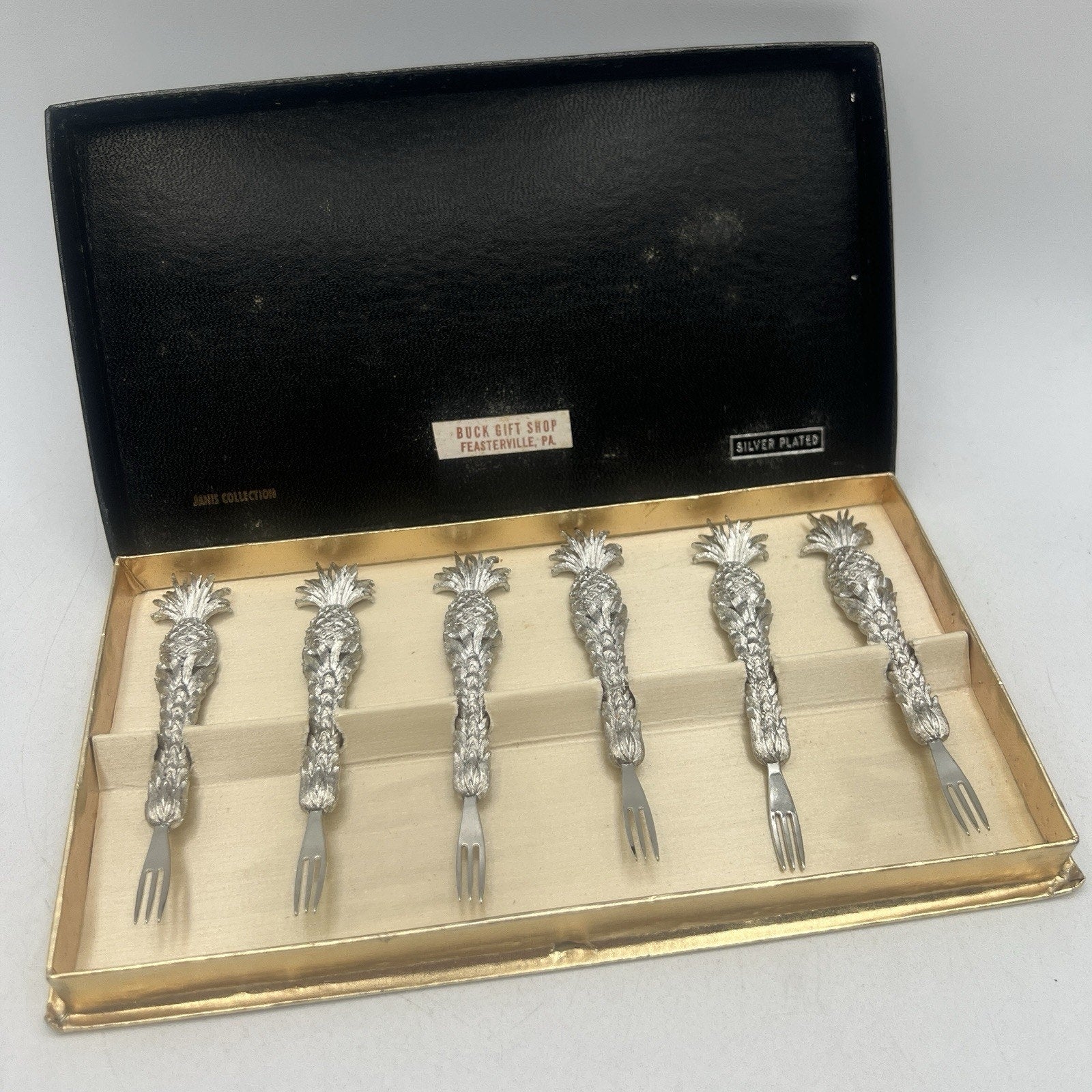 Set 6 Vintage Silver Plated Pineapple Oyster Appetizer Fork Janis Collection 4"