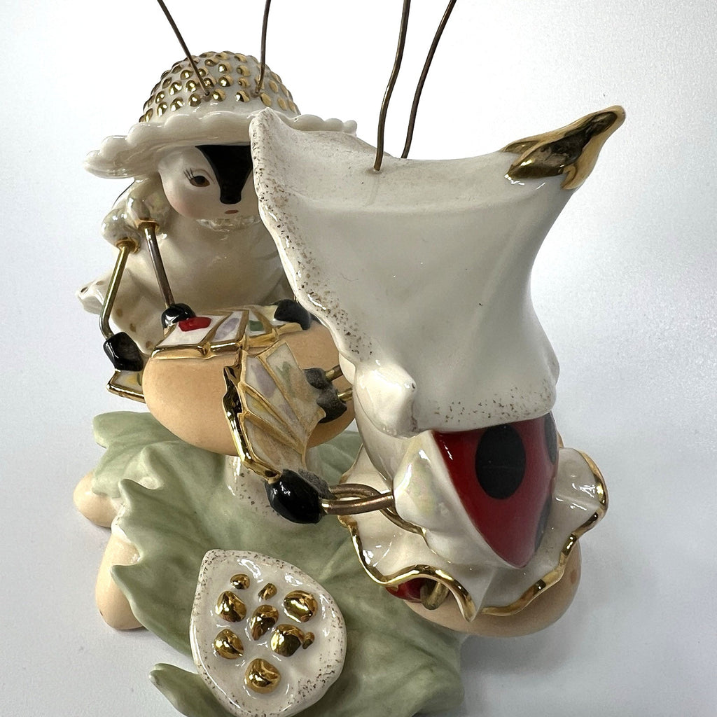 Lenox Treasures Lucky Ladybugs Playing Cards Garden Figurine Mushroom 5"