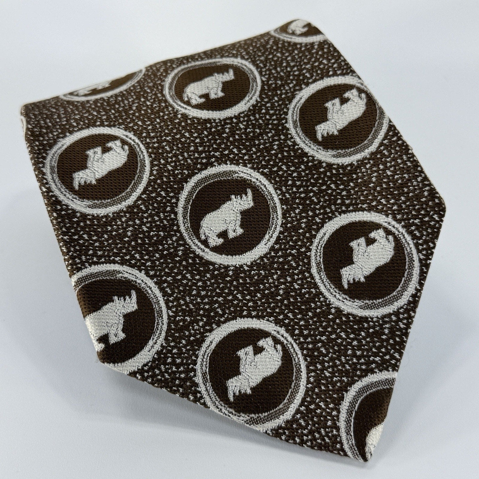 Vintage 70s Brown White Rhino Rhinoceros Next Tie Classic Formal Superba 4.25"