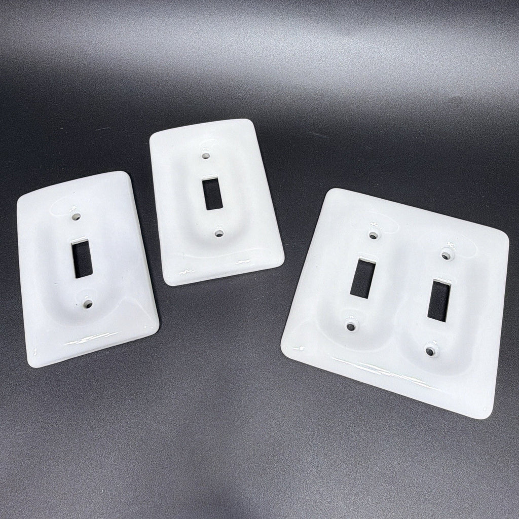 3 Vintage Porcelain Ceramic Dual Single Light Switch Wall Cover Plates White