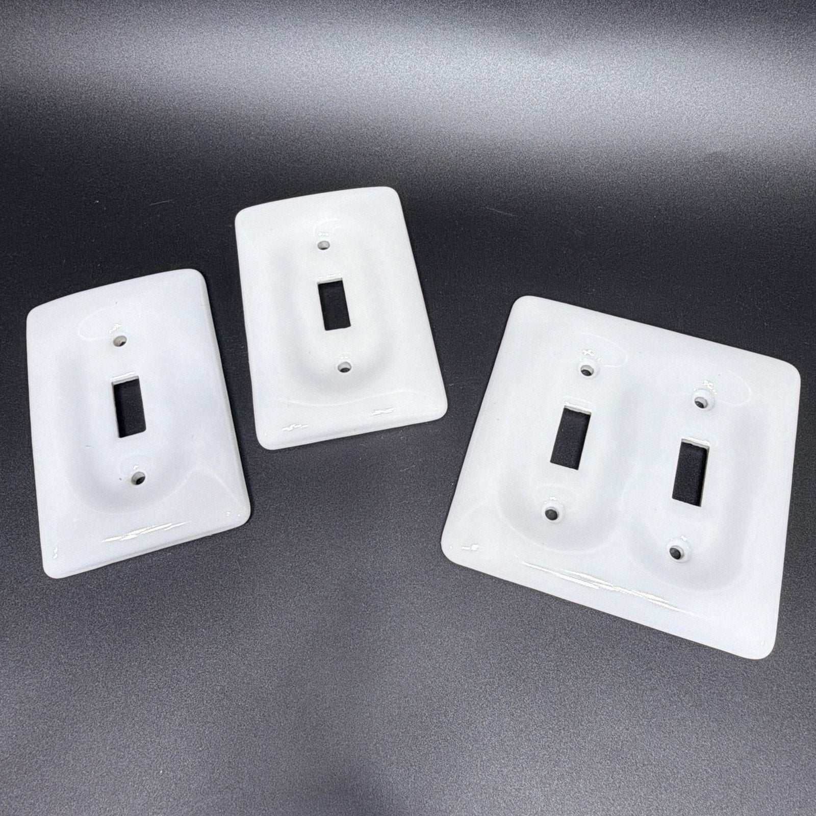 3 Vintage Porcelain Ceramic Dual Single Light Switch Wall Cover Plates White