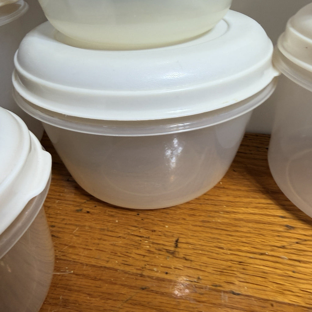 Set 8 Vtg Rubbermaid Servin Saver Round Food Containers Almond Lids