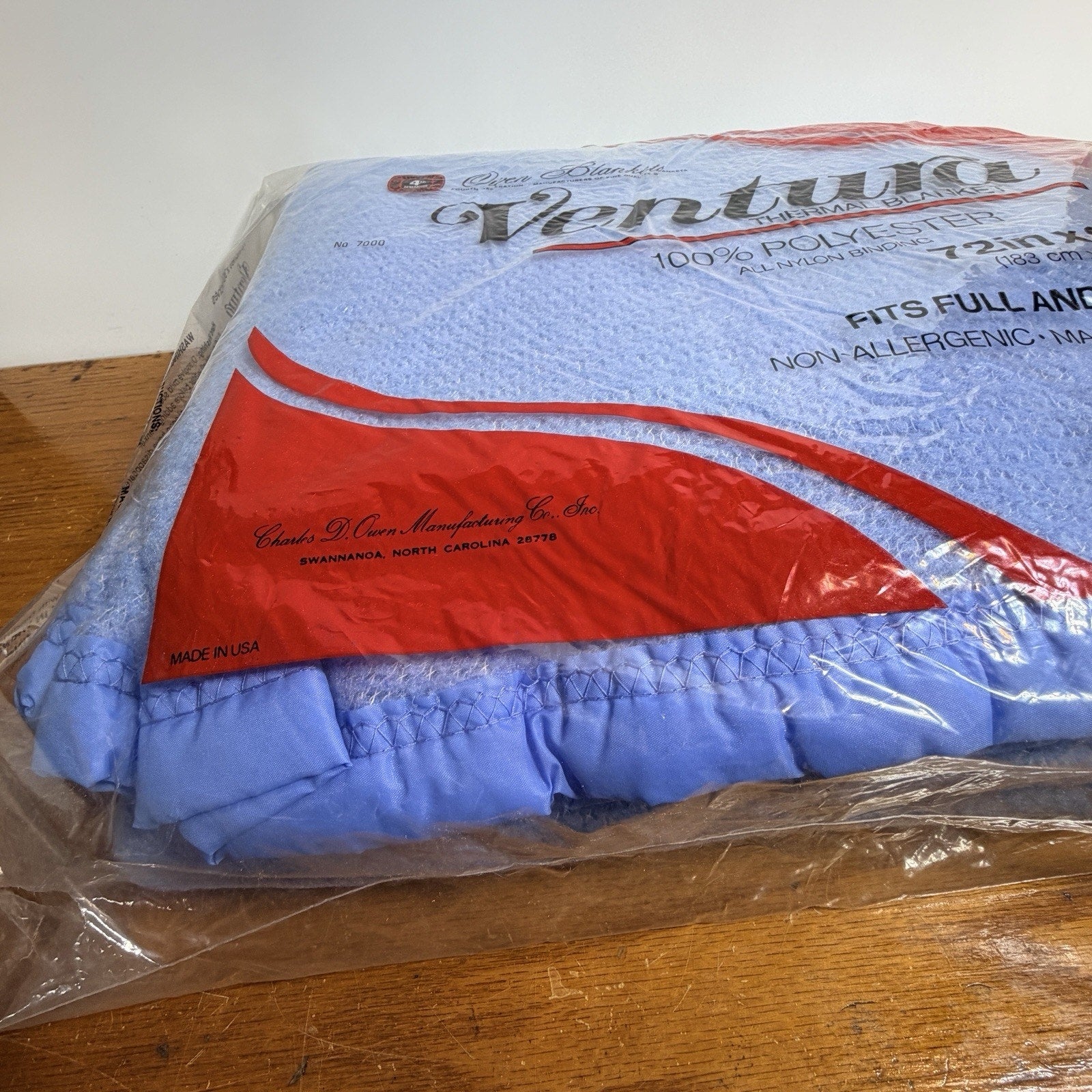 Owen Ventura Thermal Blanket Waffle Polyester Satin Trim 72x90 Blue Full Twin