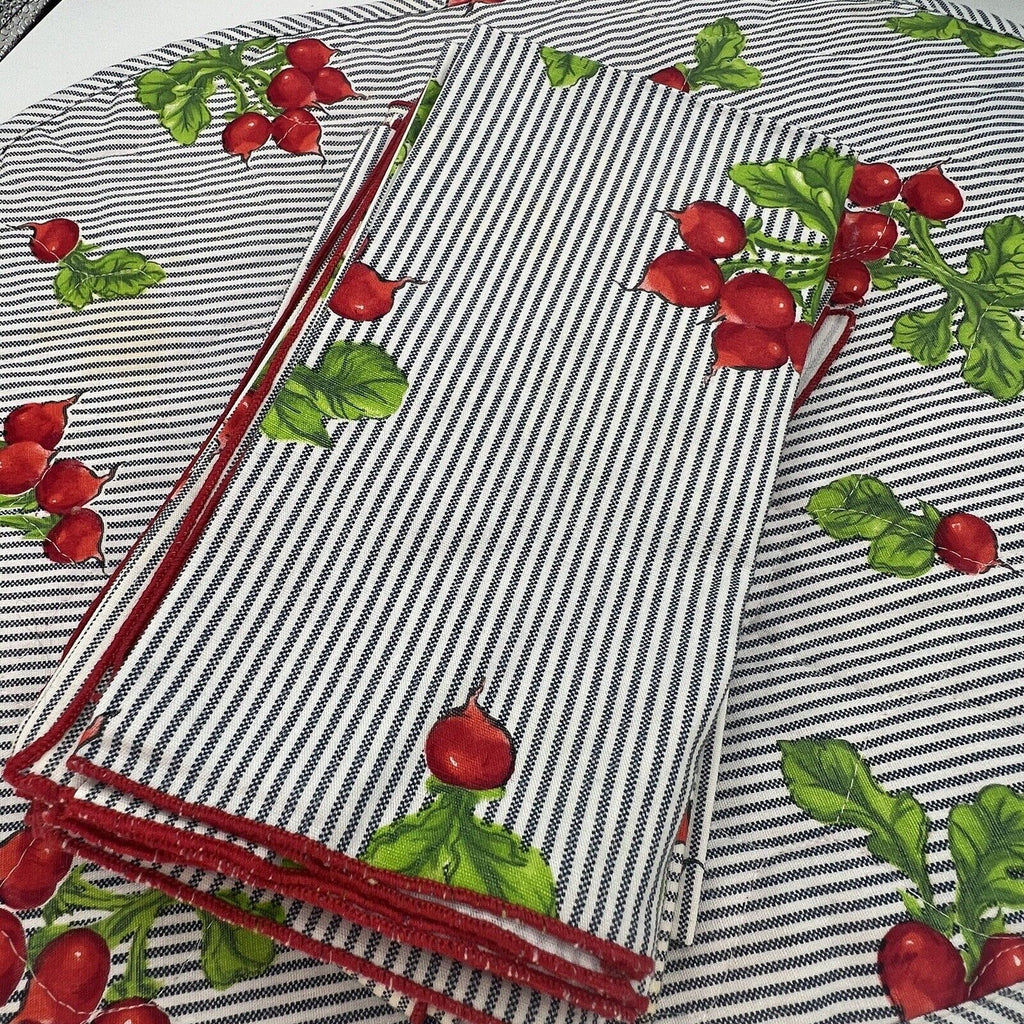 Set 12 Blue Striped Raddish Quilted Placemats Napkins Garden Summer Outdoor 17"