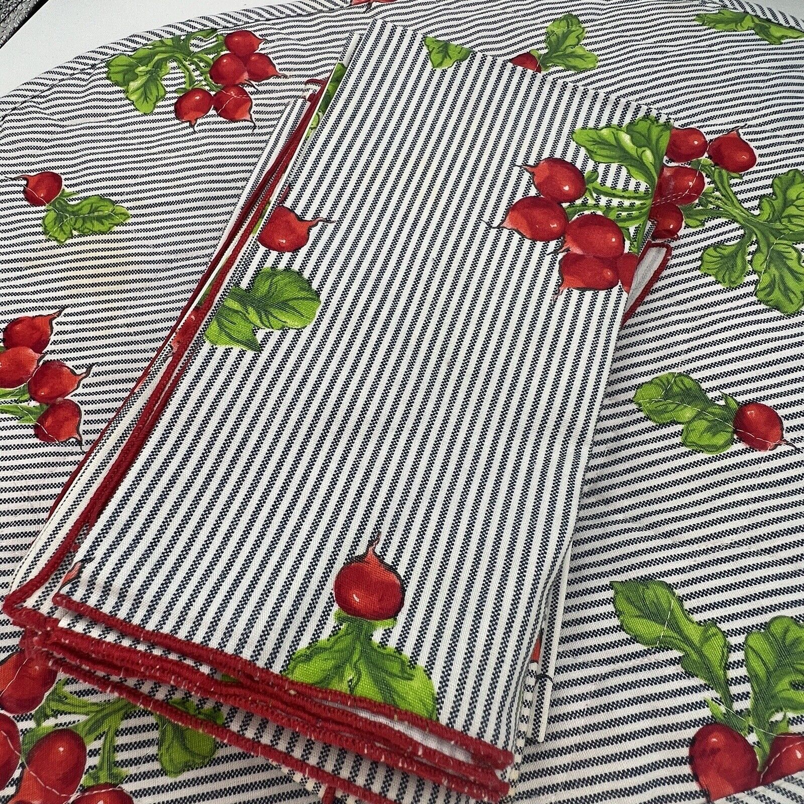 Set 12 Blue Striped Raddish Quilted Placemats Napkins Garden Summer Outdoor 17"