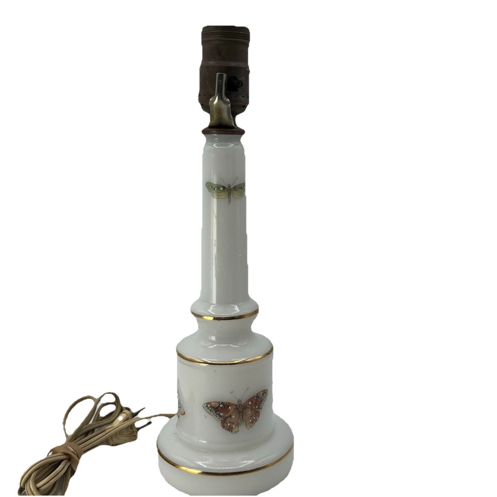 Vintage White Milk Glass Butterfly Accent Table Boudoir Lamp Base ONLY 12"