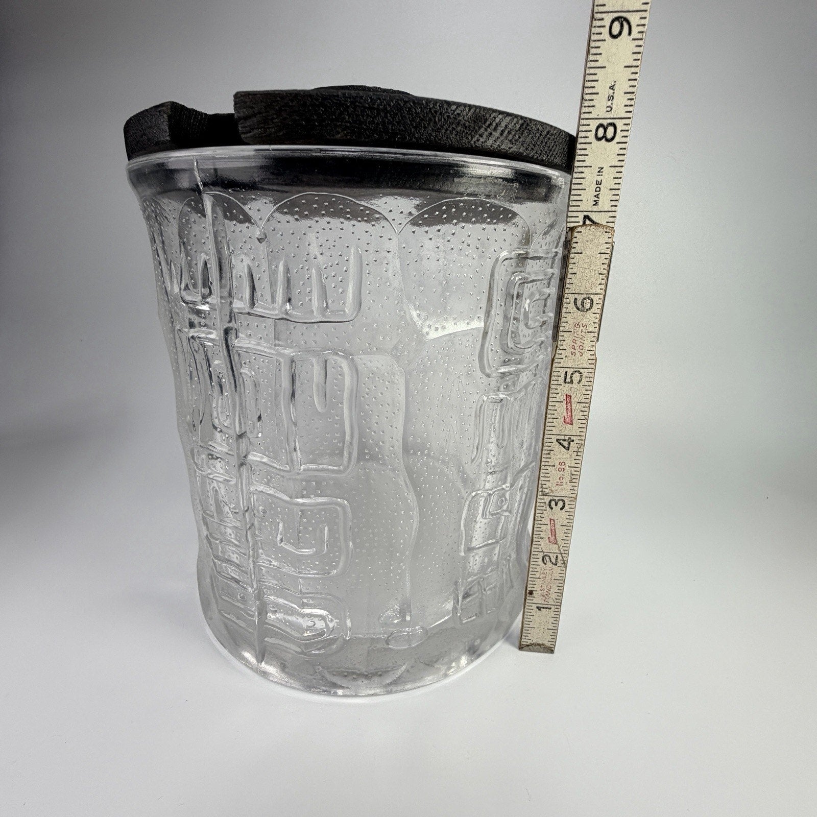 Vintage MCM Spiegelau Heavy Glass Tiki Ice Bucket 1970s Wood Lid 8" West Germany