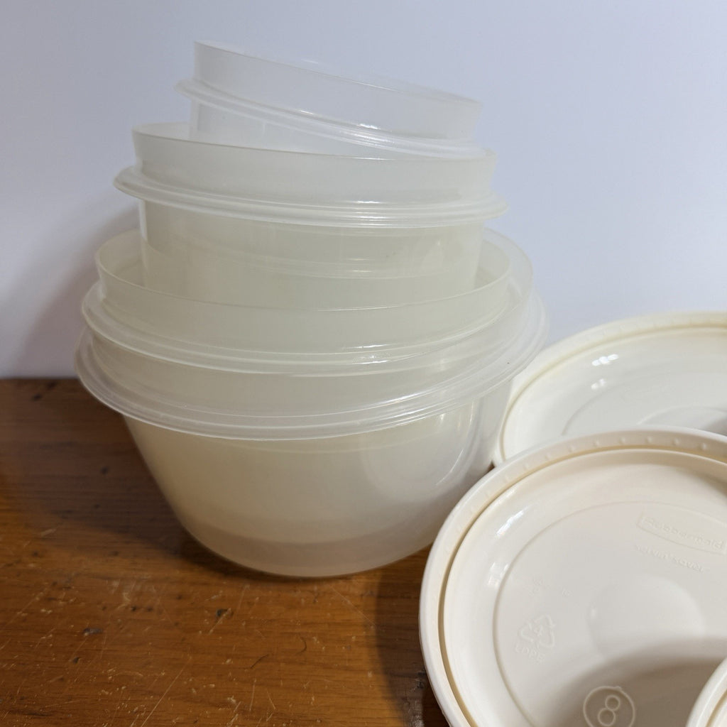 Set 7 Vtg Rubbermaid Servin Saver Round Food Containers Almond Lids