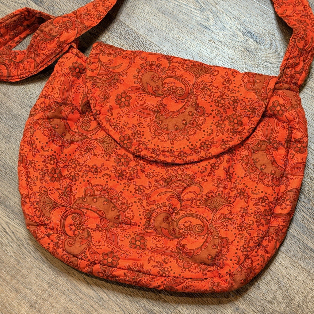 Large Handmade Quilted Retro Red Paisley Purse Tote Bag 14"