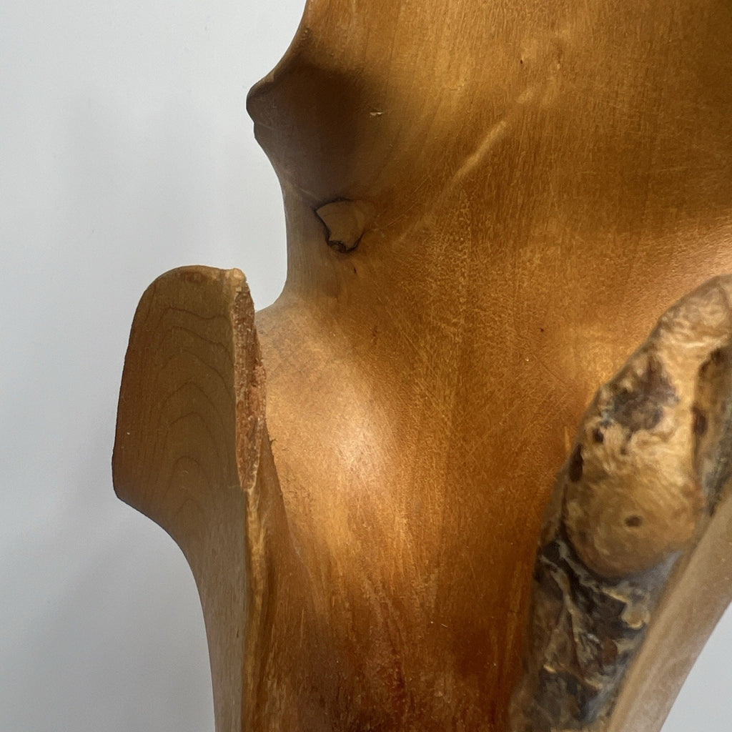 Large 1970s Hand Carved Burl Wood Live Edge Vase 18" Abstract Modern RARE