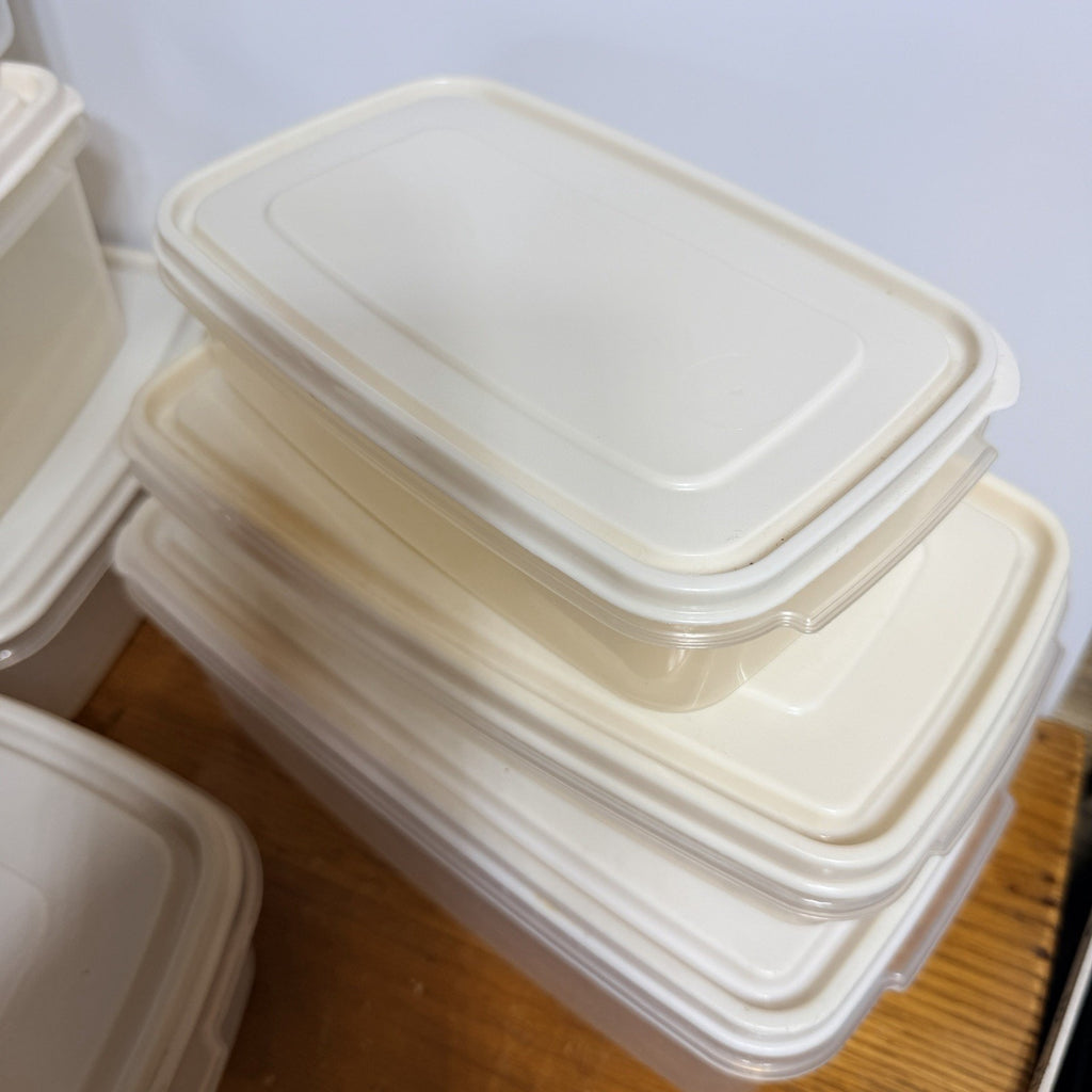Set 7 Vtg Rubbermaid Servin Saver Rectangle Square Food Containers Almond Lids
