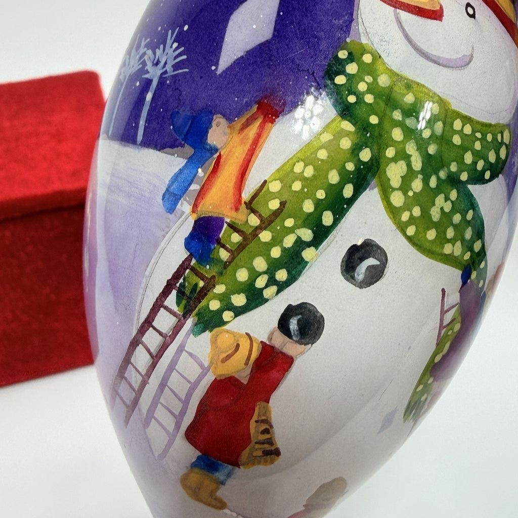 Pier 1 Li Bien Glass Build A Snowman Christmas Ornament 4.5 Ladder Tear 2011 Box