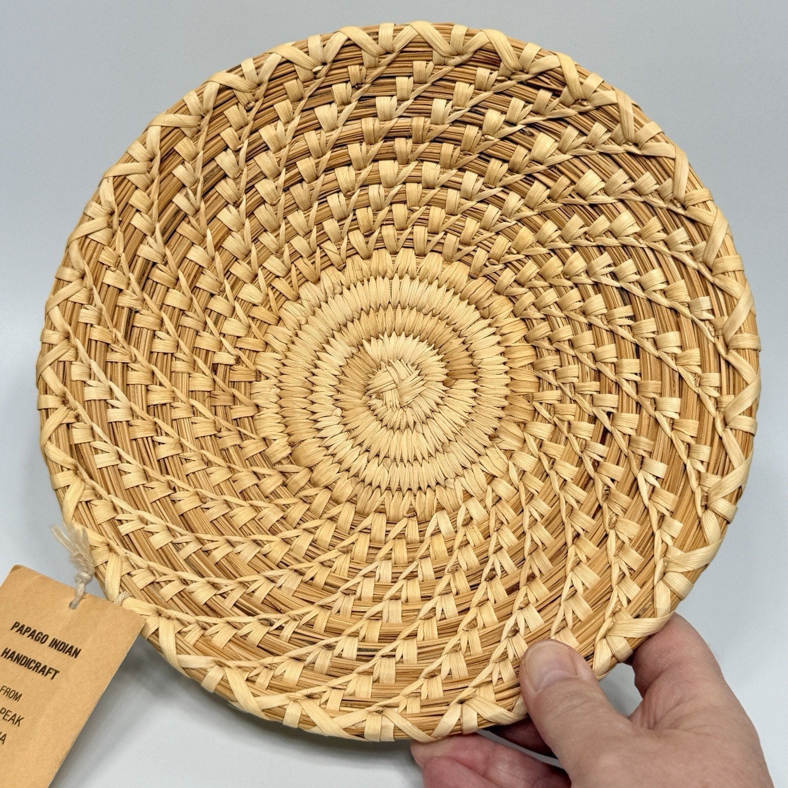 Vintage Papago Indian Shallow Grass Basket Tray Bowl Kitt Peak Arizona 9"