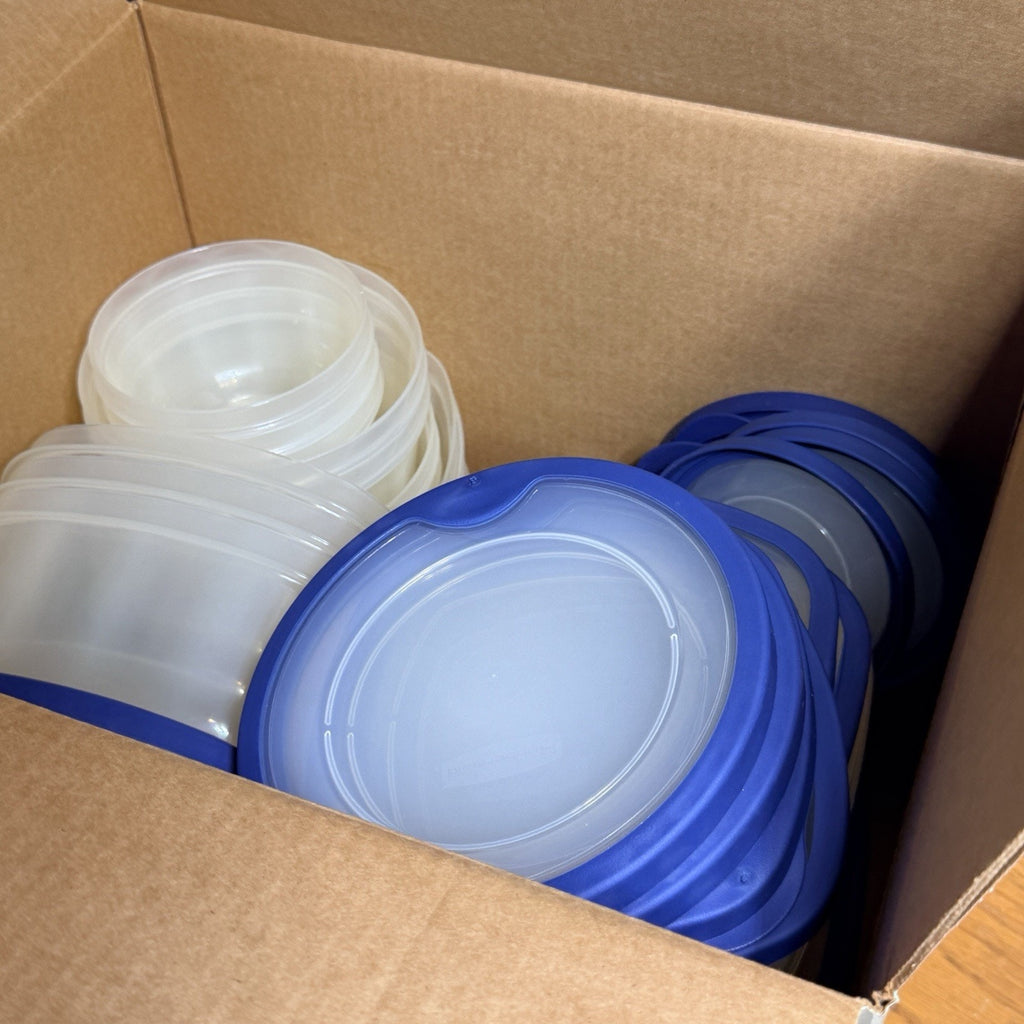 Vtg Rubbermaid Servin Seal n Saver Container Set Blue Clear Easy Find Lid NEW