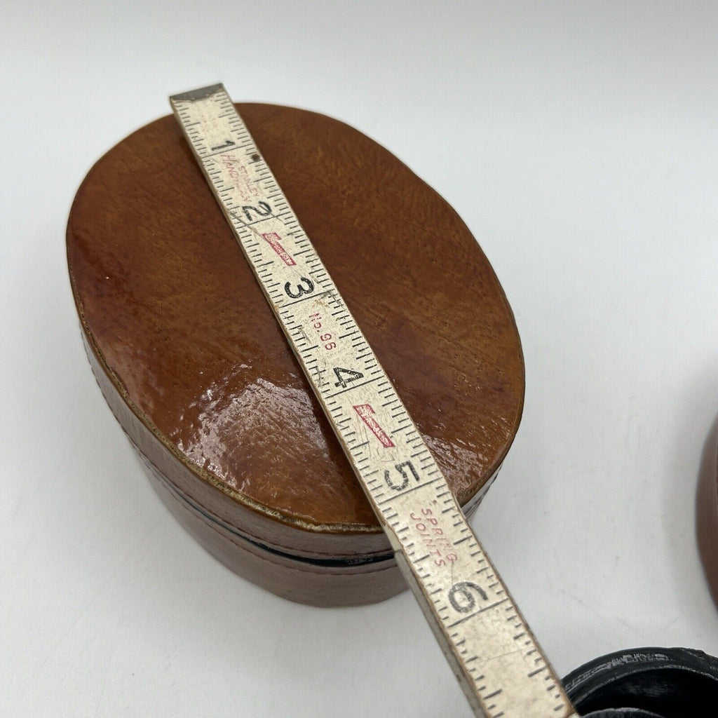 Set 3 Brown Oval Lacquer Nesting Trinket Boxes 5.25" Box Works Handmade
