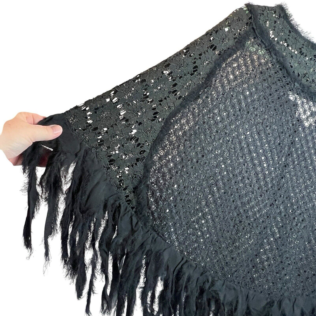 Black Lace Cocktail Cape Capelet Shawl Fringe Rayon Black Market One Size USA
