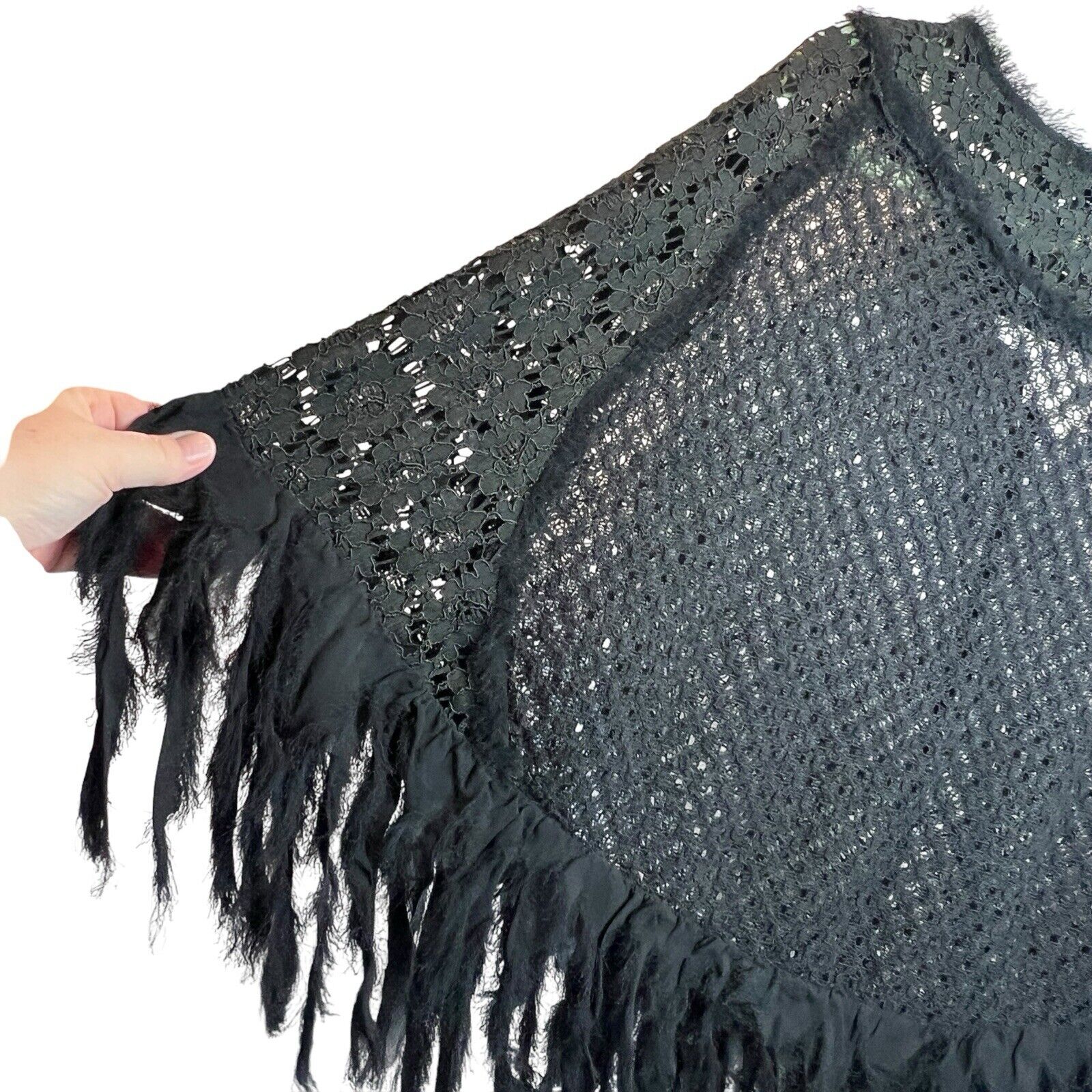 Black Lace Cocktail Cape Capelet Shawl Fringe Rayon Black Market One Size USA