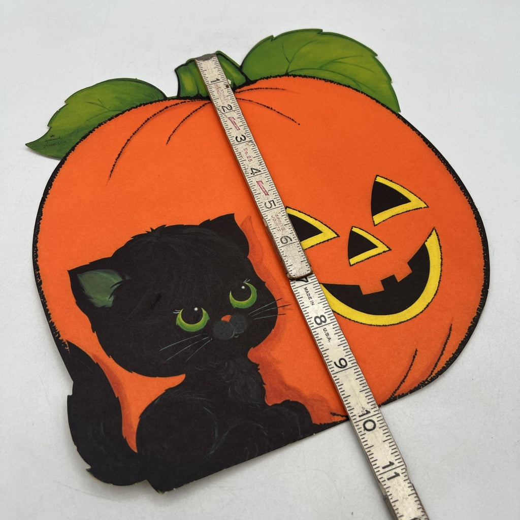 1970s Black Cat Jack o Lantern 9" Halloween Die-Cut Hallmark Decoration 25HHD