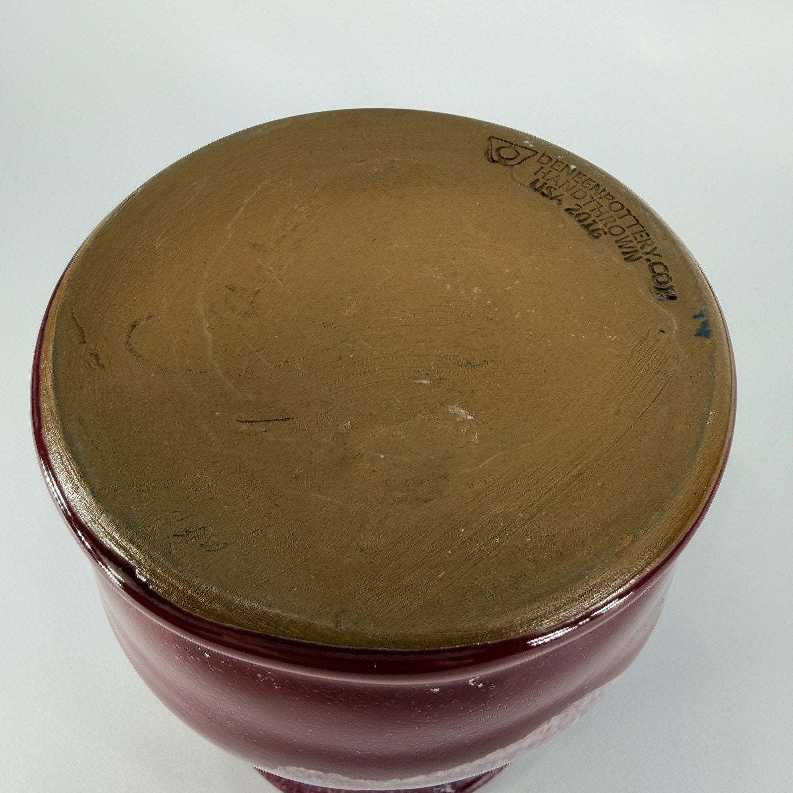Deneen Pottery Sunny Side Up Diner Coffee Mug Red Drip Glaze 2016 Handmade