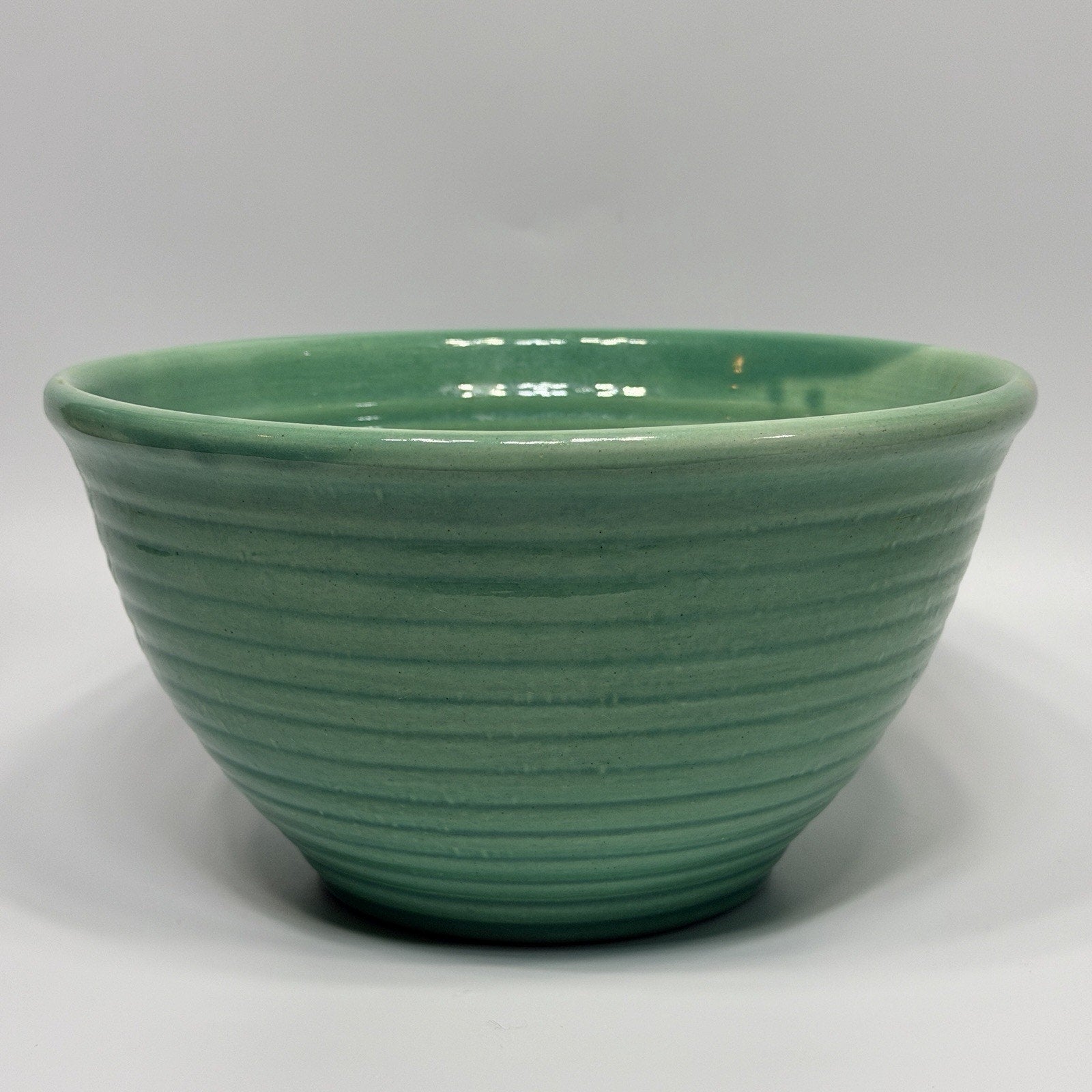 Vintage Bauer Ringware Mixing Bowl Turquoise Green Glaze #12 USA Stoneware 9.25"