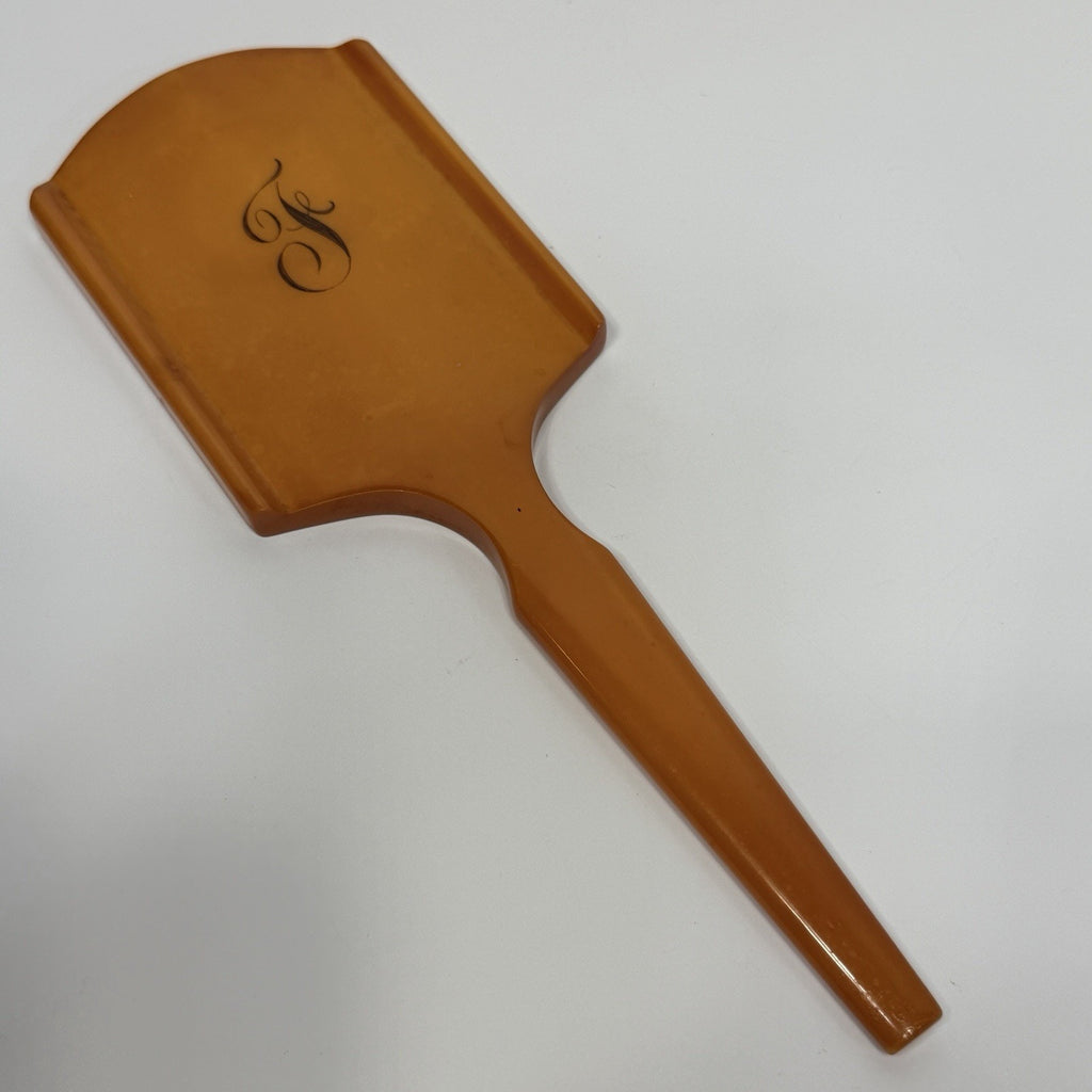 Butterscotch Bakelite Beveled Glass Handheld Vanity Mirror Elizabeth Arden 12"