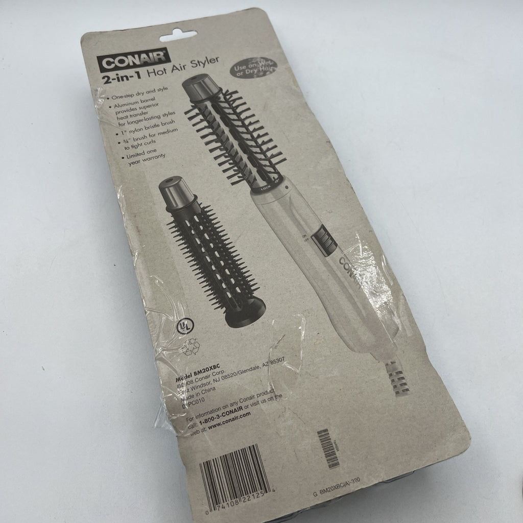 CONAIR 2-IN-1 Hot Air Styler Wet/Dry Hair 2008 2 Brushes Package Slightly OPEN