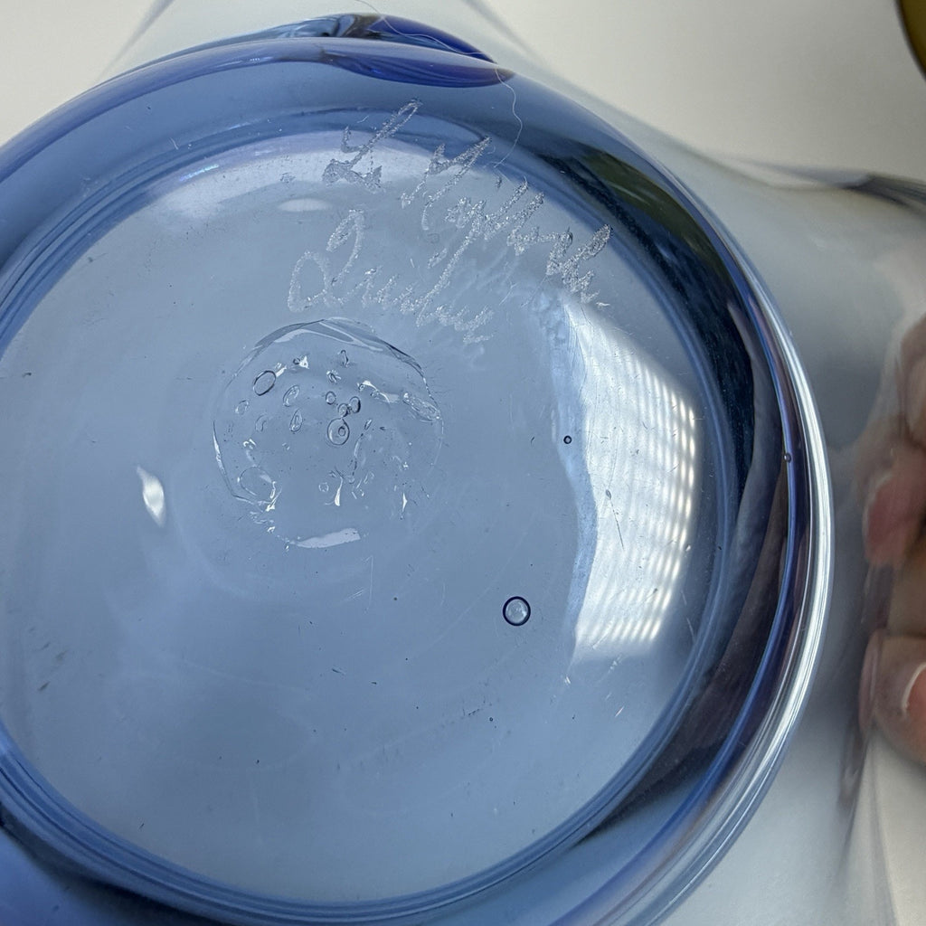 La Mailloche Quebec Studio Art Glass Light Blue Bowl Fluted Swirl SIGNED 7"