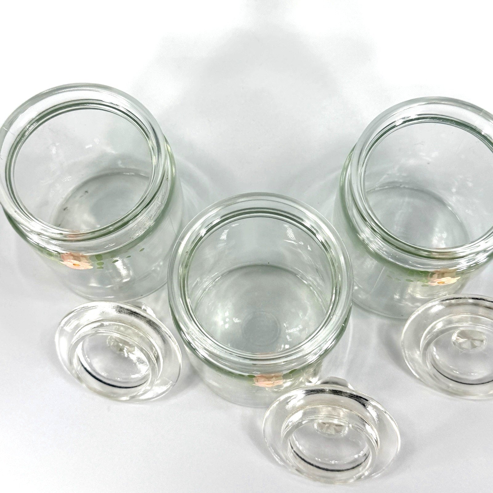 Set 3 Vintage Glass Apothecary Storage Jars 5" Painted Pink Flowers Cottage