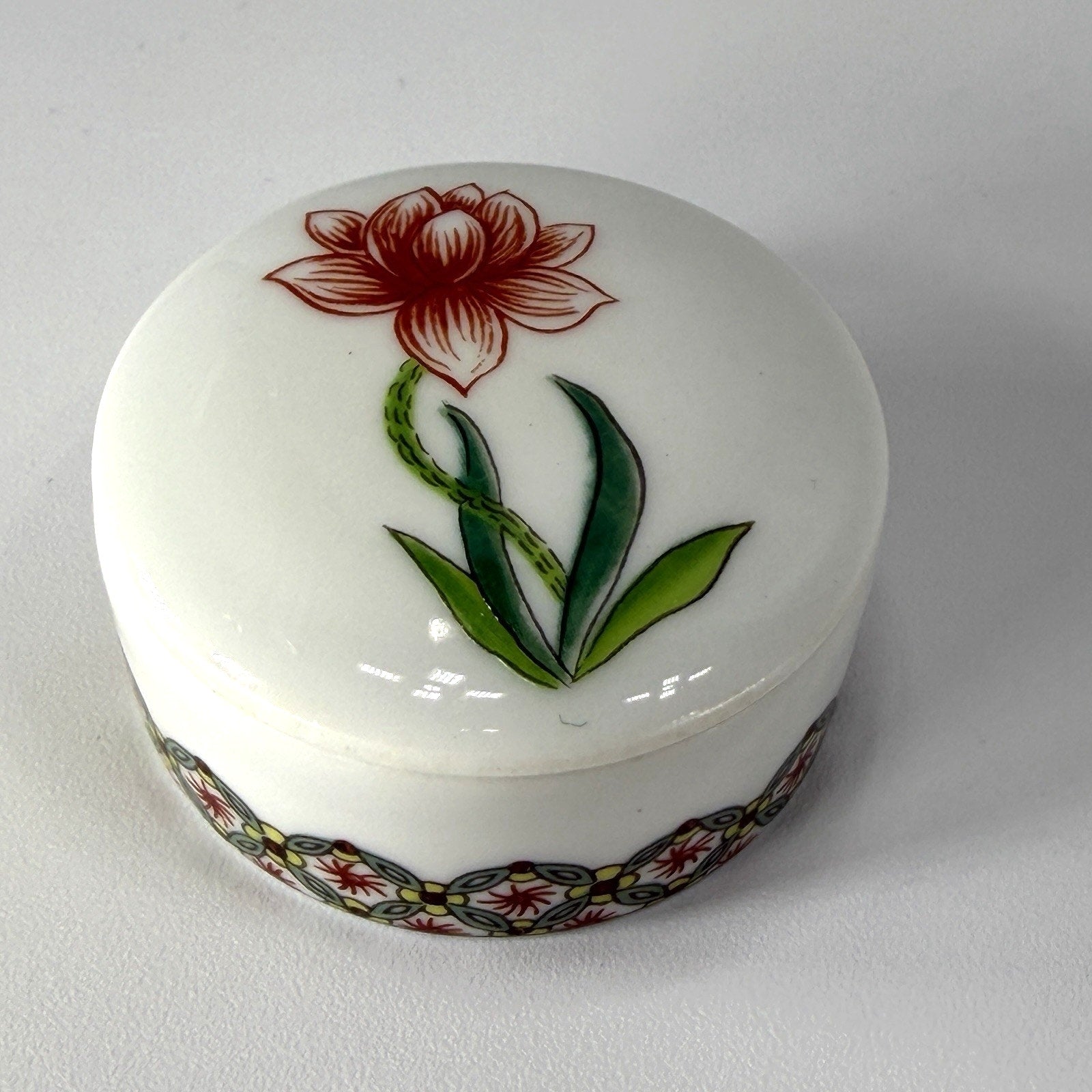 Vintage Porcelaine de Paris Trinket Box Lid Dragonfly France 2" Flower Painted