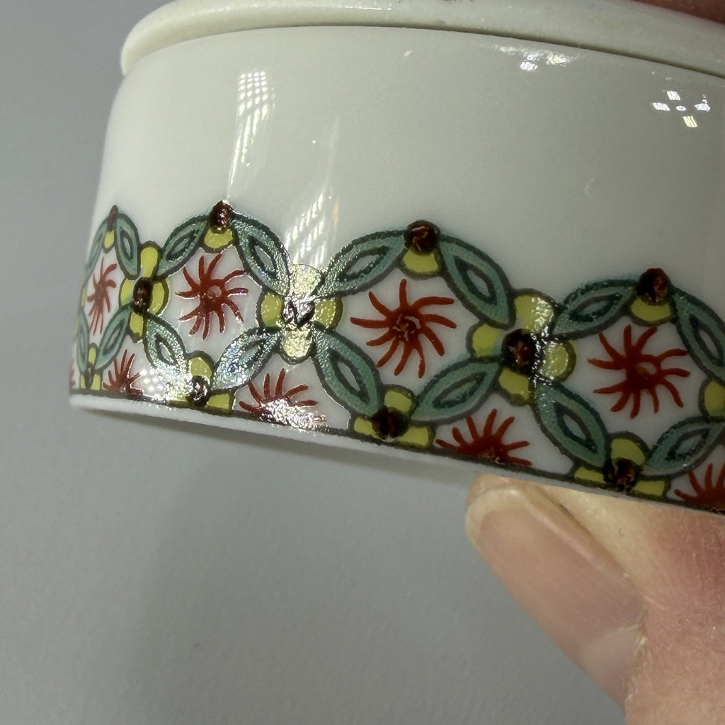 Vintage Porcelaine de Paris Trinket Box Lid Dragonfly France 2" Flower Painted