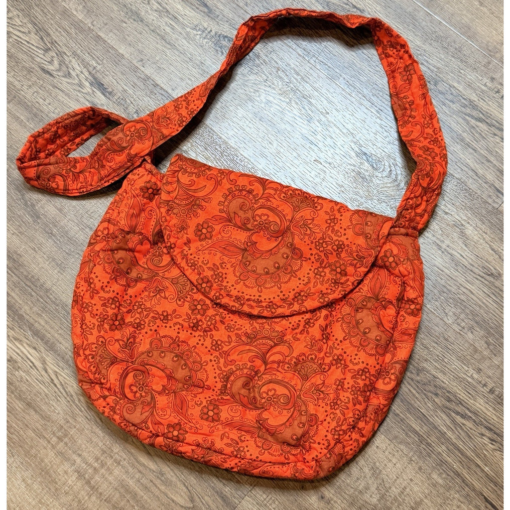Large Handmade Quilted Retro Red Paisley Purse Tote Bag 14"
