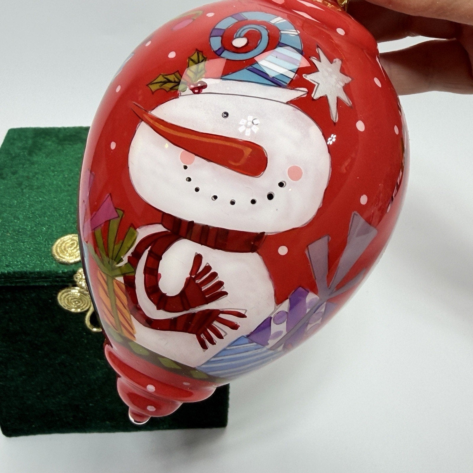 Pier 1 Li Bien Glass Tear Drop Snowman Christmas Ornament 5.5" Red Gifts 2011