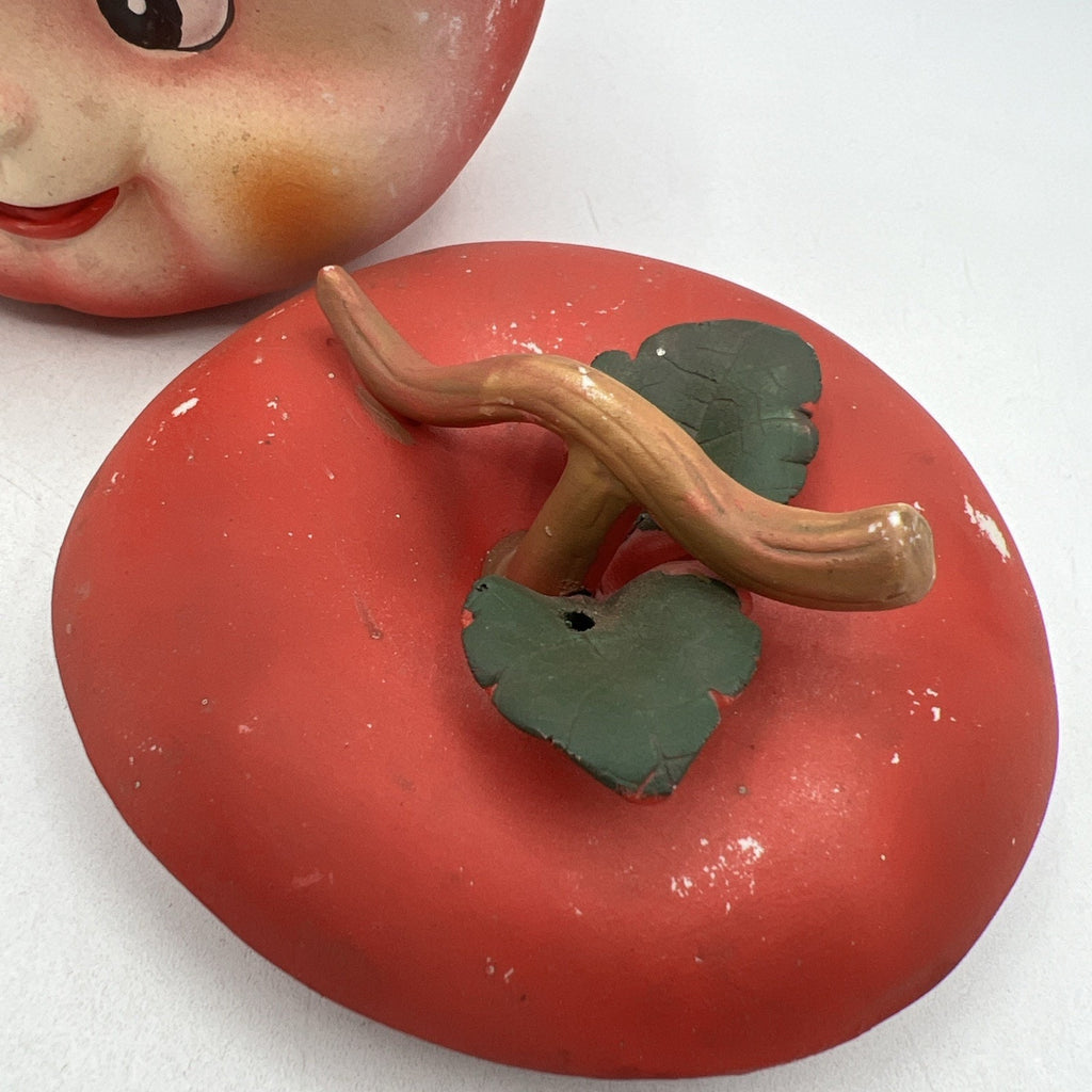 Vintage Anthropomorphic Red Apple Jar Stem Lid Covered Dish Bone China Matte 5"
